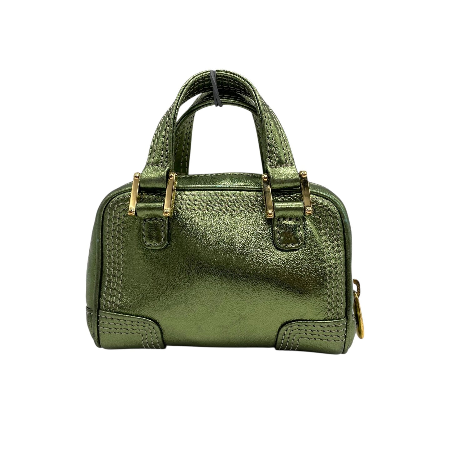 Authentic LOEWE Amazona Micro Mini Shoulder Bag Metallic Green Leather Anagram Logo Crossbody Gold Hardware Vintage Women's