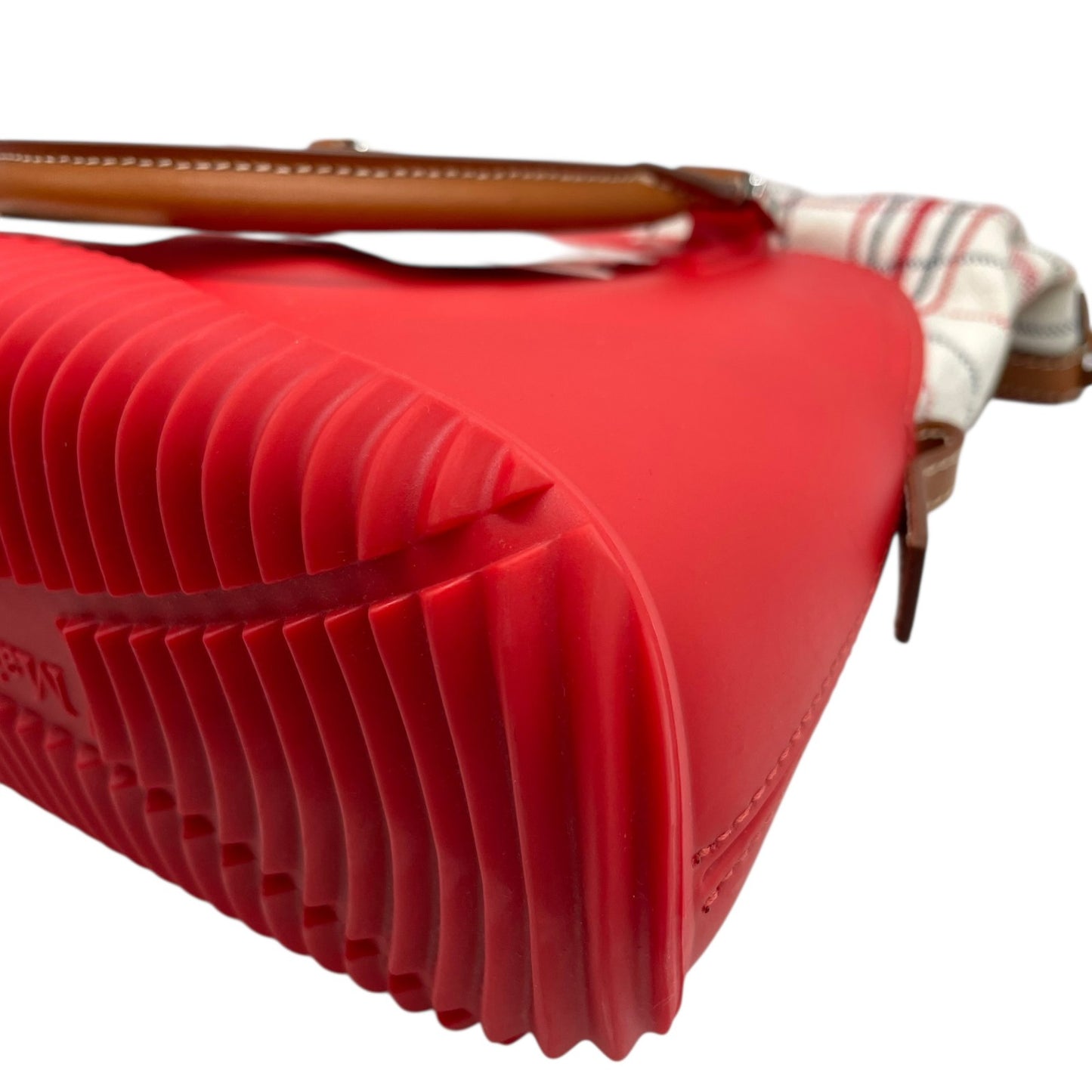 Excellent Authentic Maison Margiela 5AC 2WAY Handbag Mini Bag Red Leather Canvas Checkered SB3WG0009 Crossbody Padlock