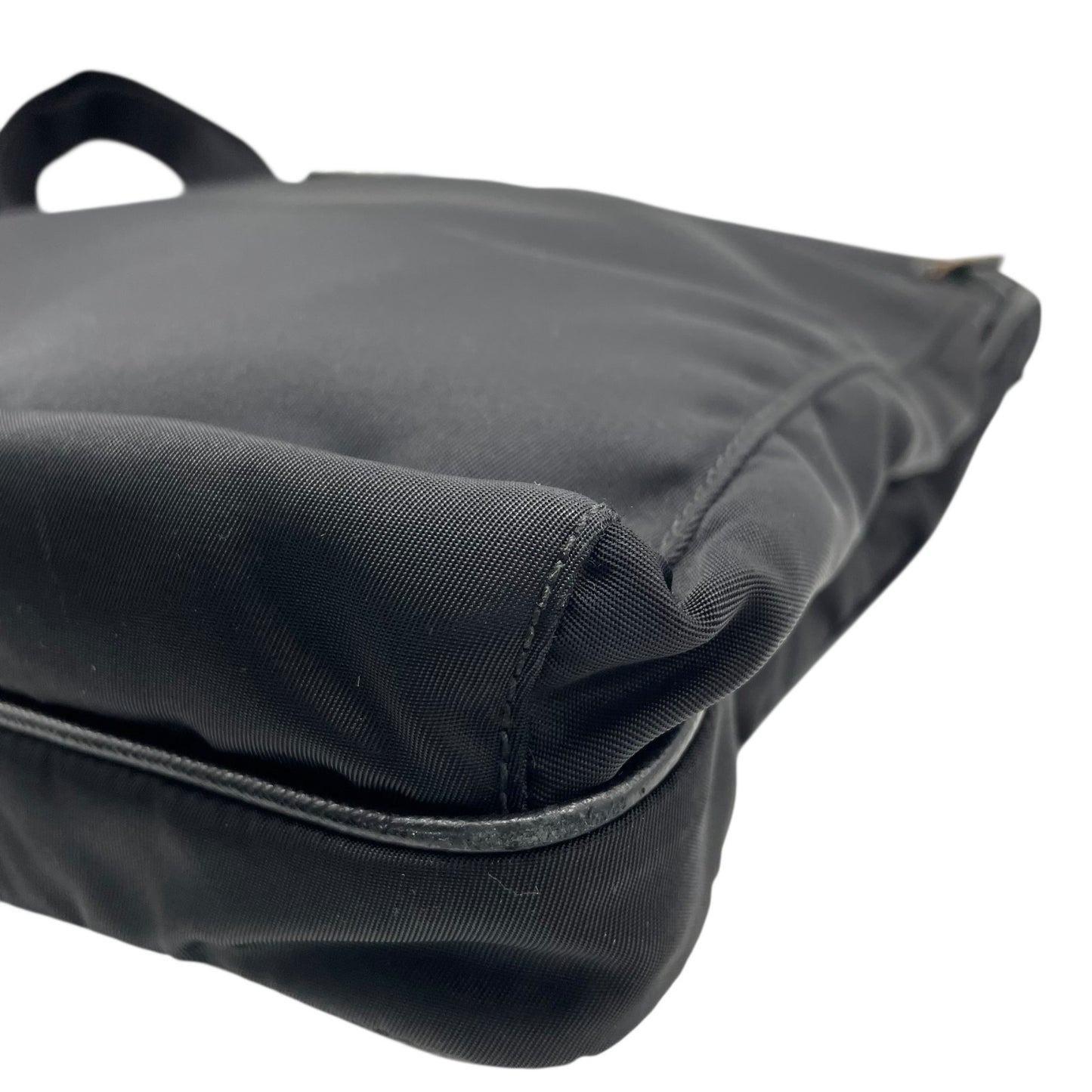 Authentic PRADA Black Shoulder Bag Triangular Logo Plate Nylon Leather Silver Hardware Adjustable Strap Men's Women's