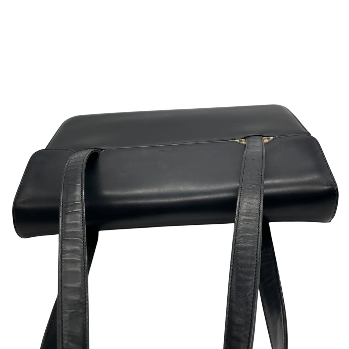 Authentic BURBERRY Black Nova Check Shadow Horse Leather Handbag Shoulder Bag Silver Hardware Women's Flap Closure