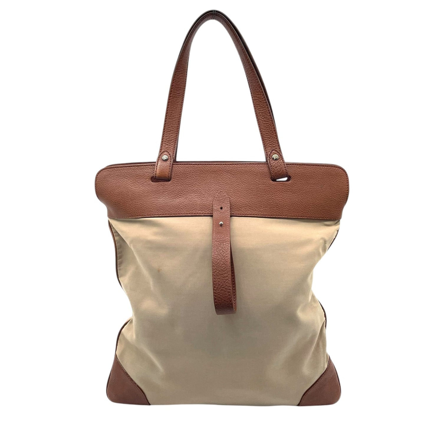 美品 BURBERRY バーバリー トートバッグ キャンバス レザー ベージュ 茶 ブラウン 刺繡ロゴ ゴールド金具 肩掛け可 内側ノバチェック レディース U13