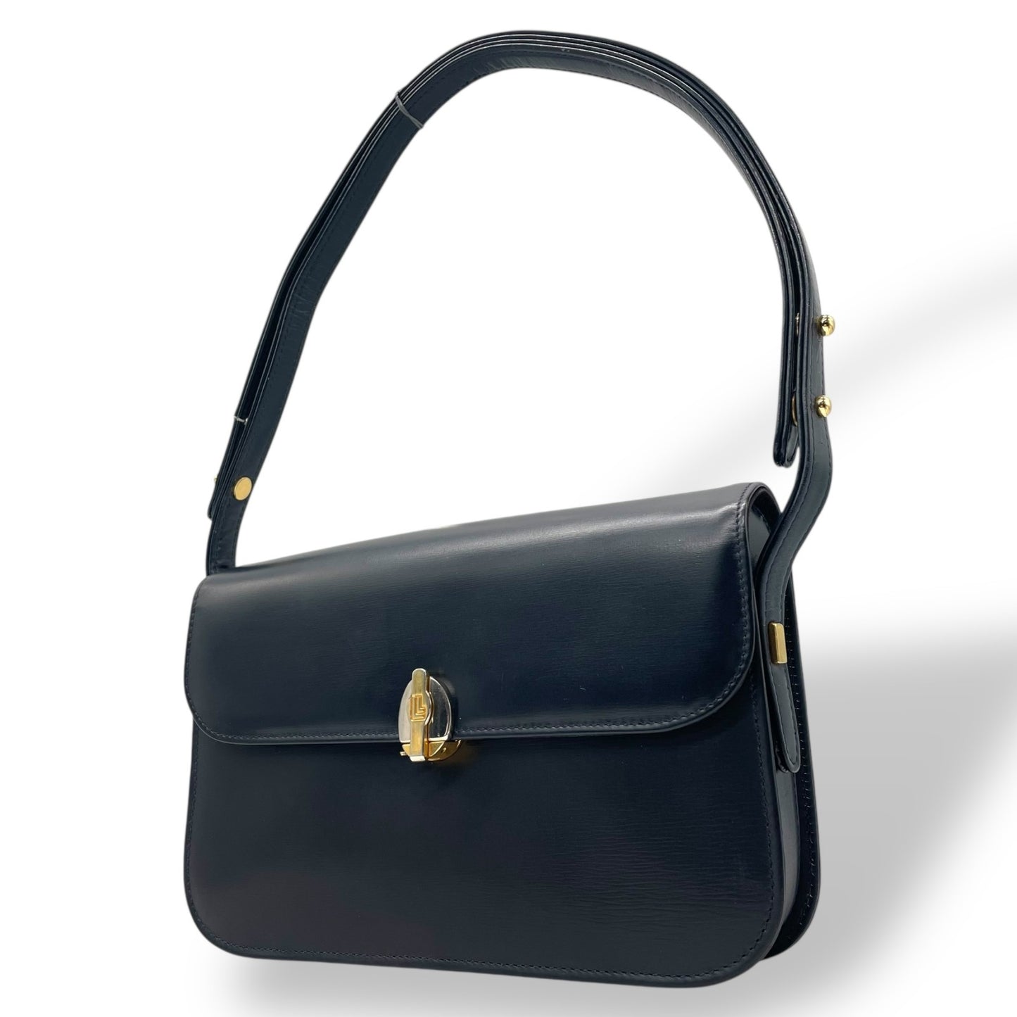 Authentic LAUNER LONDON 2WAY Handbag Shoulder Bag Leather Navy Gold Hardware Women's