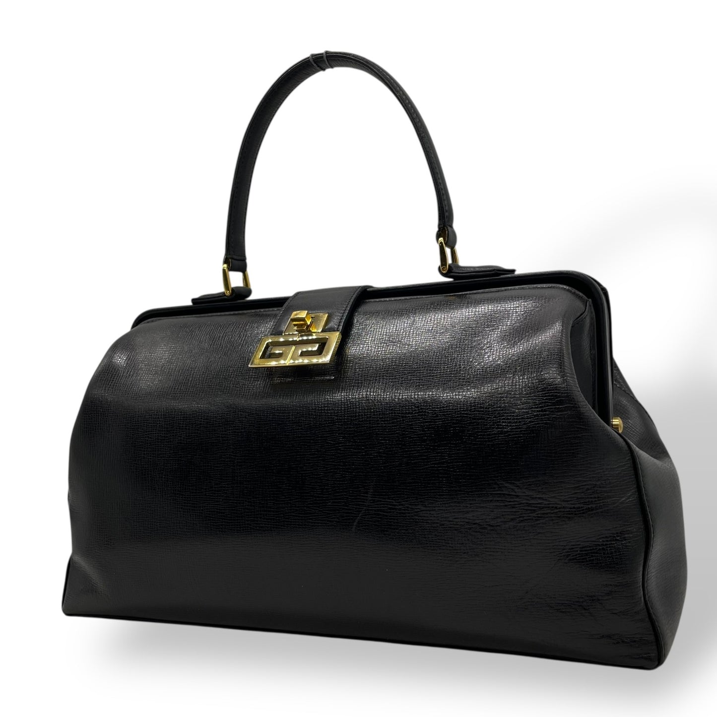 GIVENCHY ジバンシィ ジバンシー SACS ハンドバッグ 黒 ブラック レザー 本革 ゴールド金具 トップハンドル Gロゴ 手提げ レディース ヴィンテージ B5