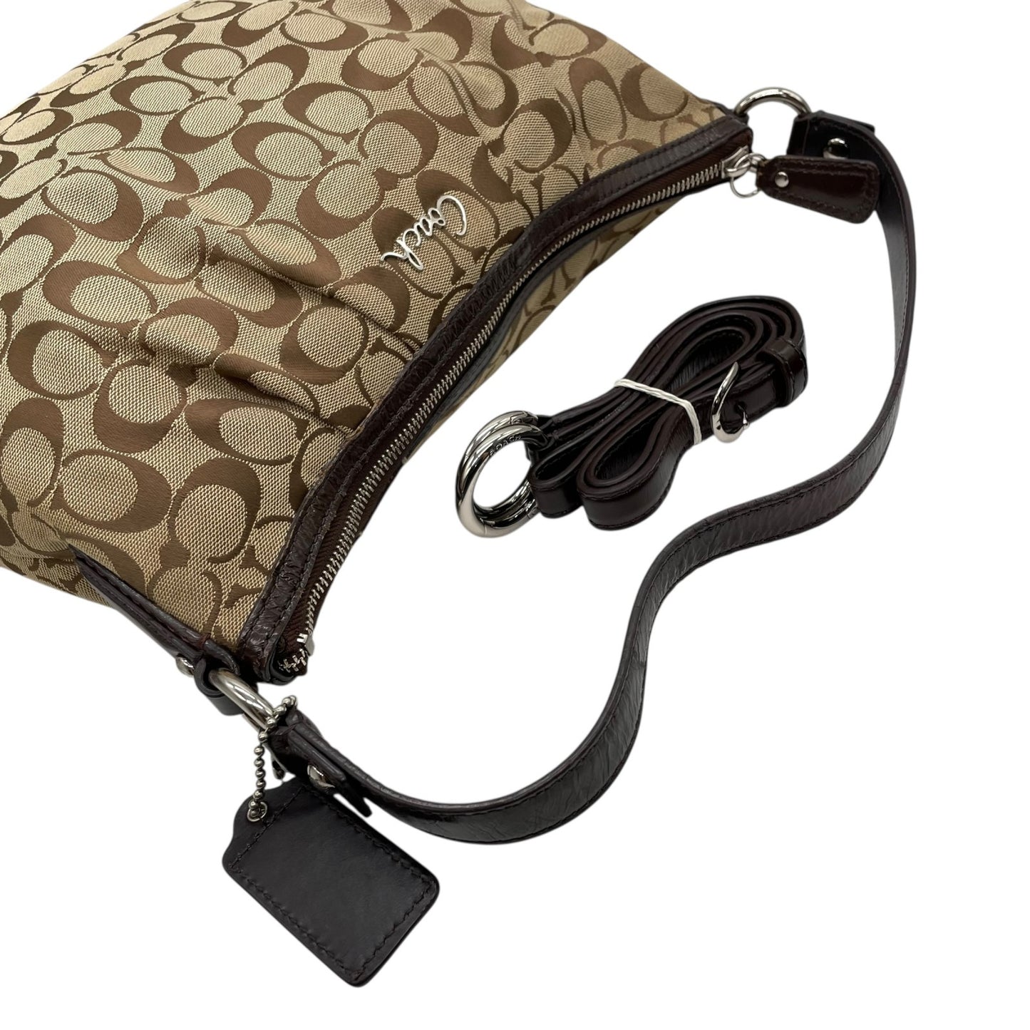 COACH コーチ シグネチャー 2WAY ハンドバッグ ショルダーバッグ F17400 キャンバス パテントレザー 茶 ブラウン シルバー金具 肩掛け可 斜め掛け可 レディース U13