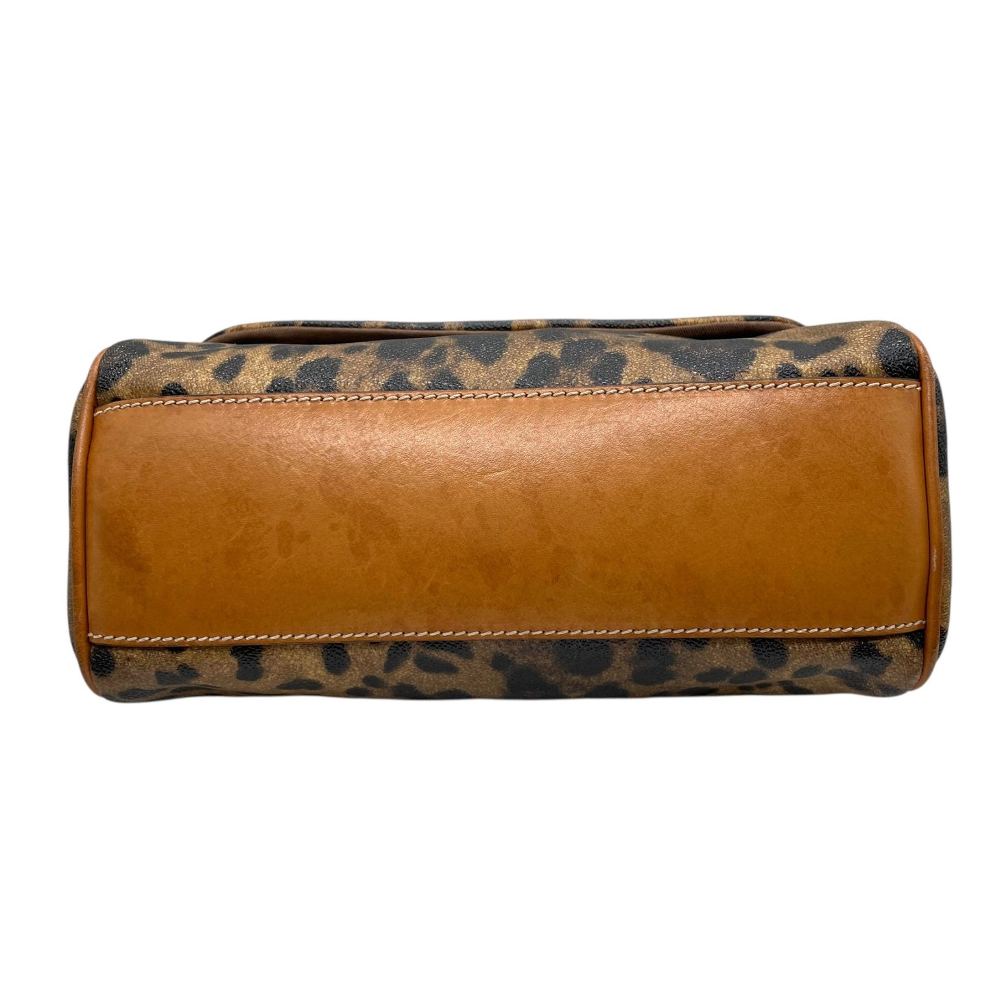 美品 DOLCE&GABBANA ドルチェ＆ガッパーナ シシリー 2WAY ハンドバッグ ショルダーバッグ ドルガバ レオパード ヒョウ柄 レザー PVC ブラウン 茶 ブラック 黒 レディース D&G ロゴプレート フラップ ゴールド金具 斜め掛け可 K4