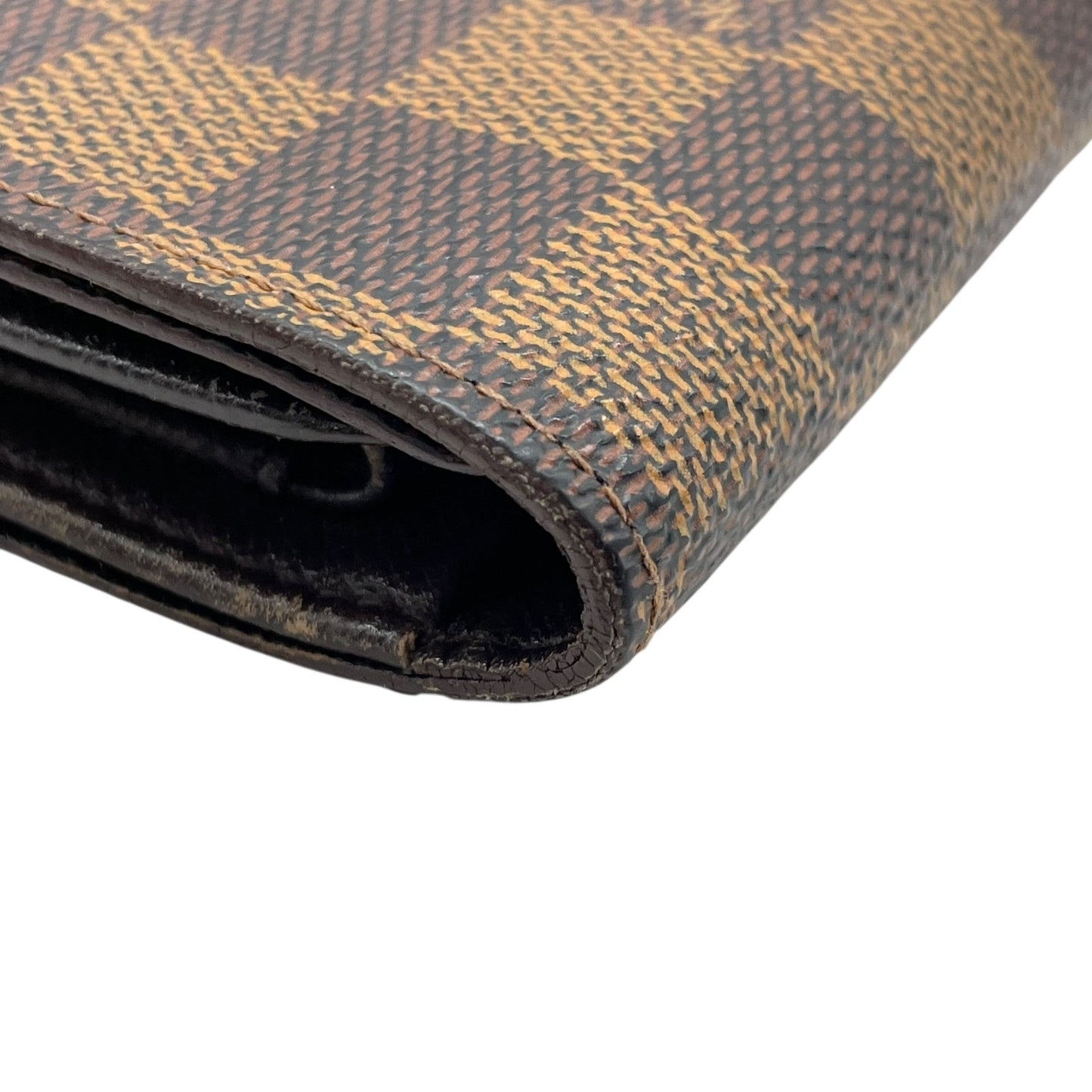 LOUIS VUITTON ルイヴィトン ダミエ エベヌ ポルト トレゾール エテュイ パピエ 三つ折り財布 N61202 茶 ブラウン PVC レザー ゴールド金具 メンズ レディース W3