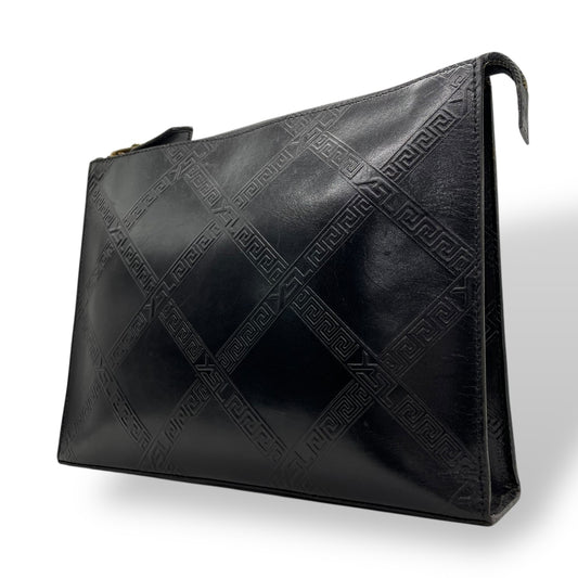 YVES SAINT LAURENT イヴサンローラン クラッチバッグ 黒 ブラック レザー ゴールド金具 ロゴ型押し ファスナー開閉 セカンドバッグ メンズ ヴィンテージ S97