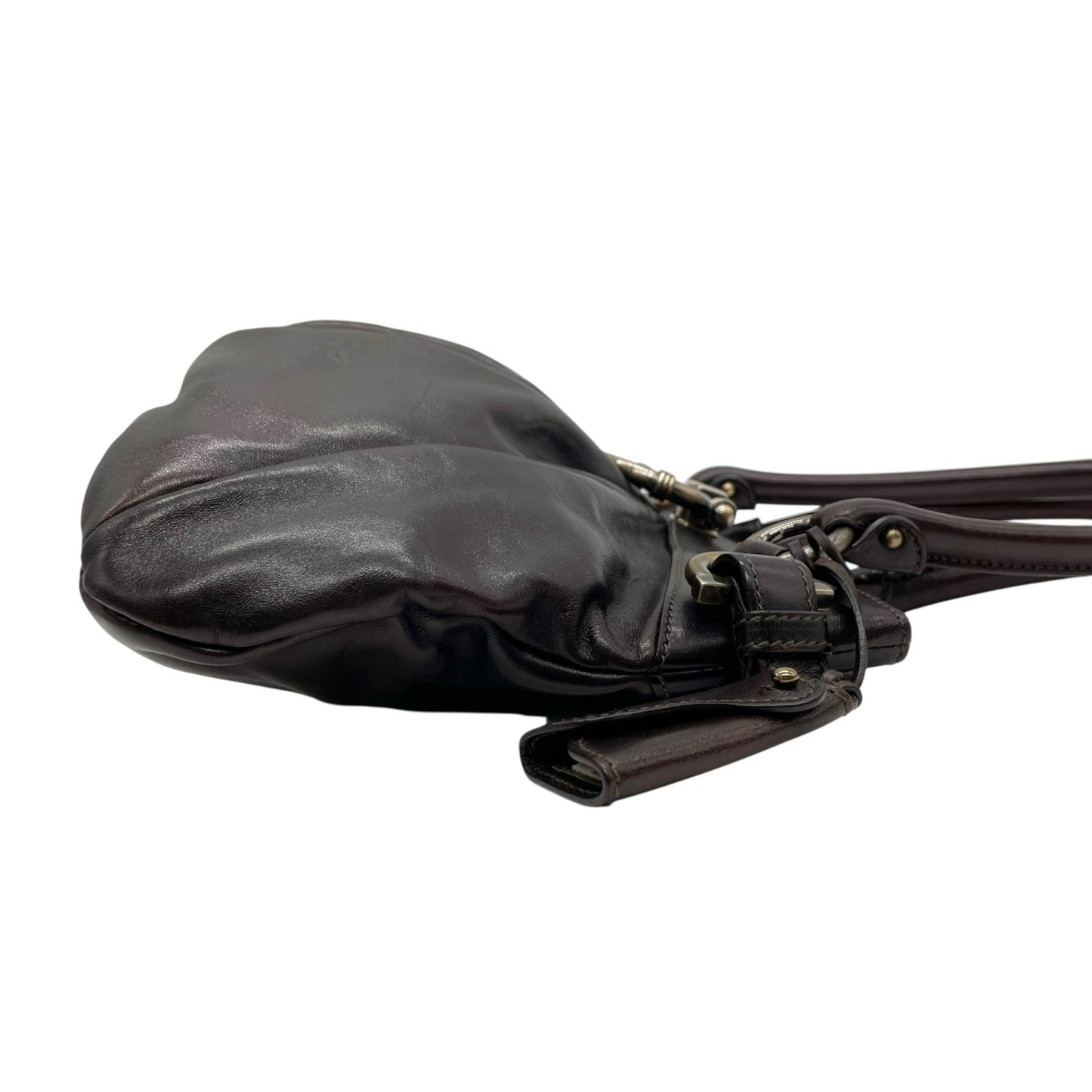 美品 Salvatore Ferragamo フェラガモ ガンチーニ ハンドバッグ レザー 茶 ダークブラウン マリッサ シルバー金具 クロシェット レディース 手提げ K6