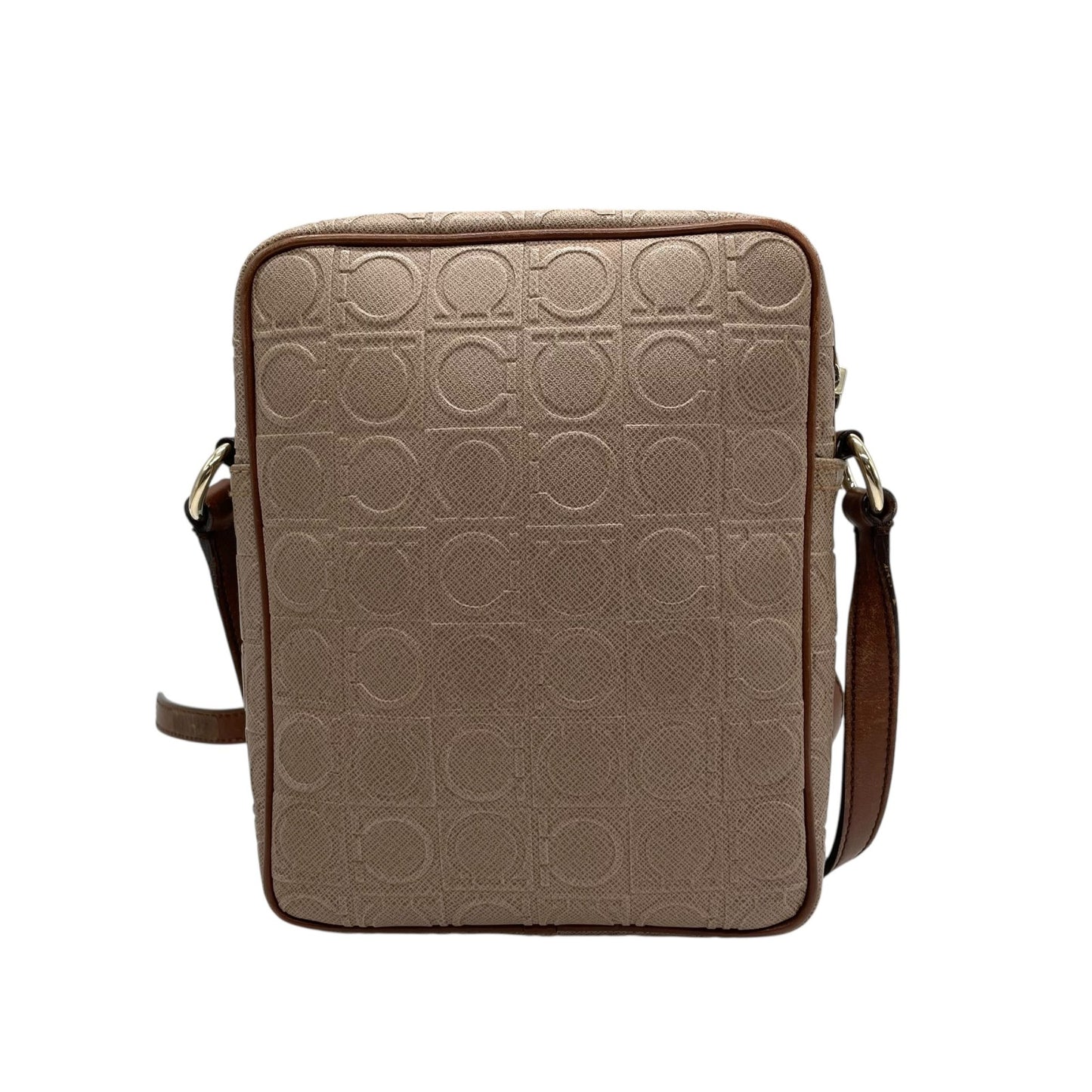 美品 Salvatore Ferragamo フェラガモ ガンチーニ ショルダーバッグ PVC レザー ベージュ ブラウン ゴールド金具 クロスボディ ポシェット 斜め掛け レディース K11