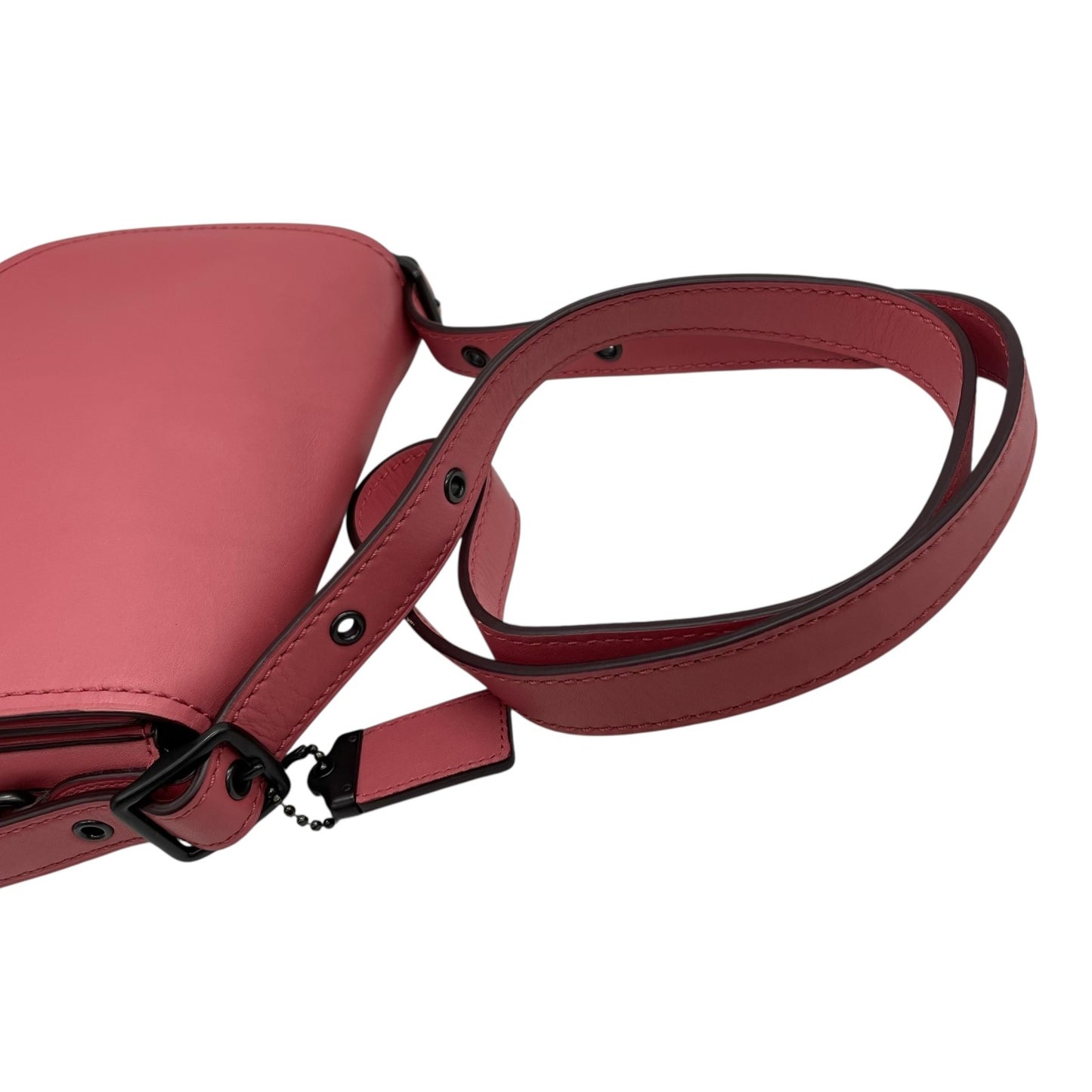 美品 COACH コーチ ショルダーバッグ サドルバッグ グラブタン レザー ピンク ブラック金具 SD-20115 斜め掛け可 フラップ開閉 レディース K4