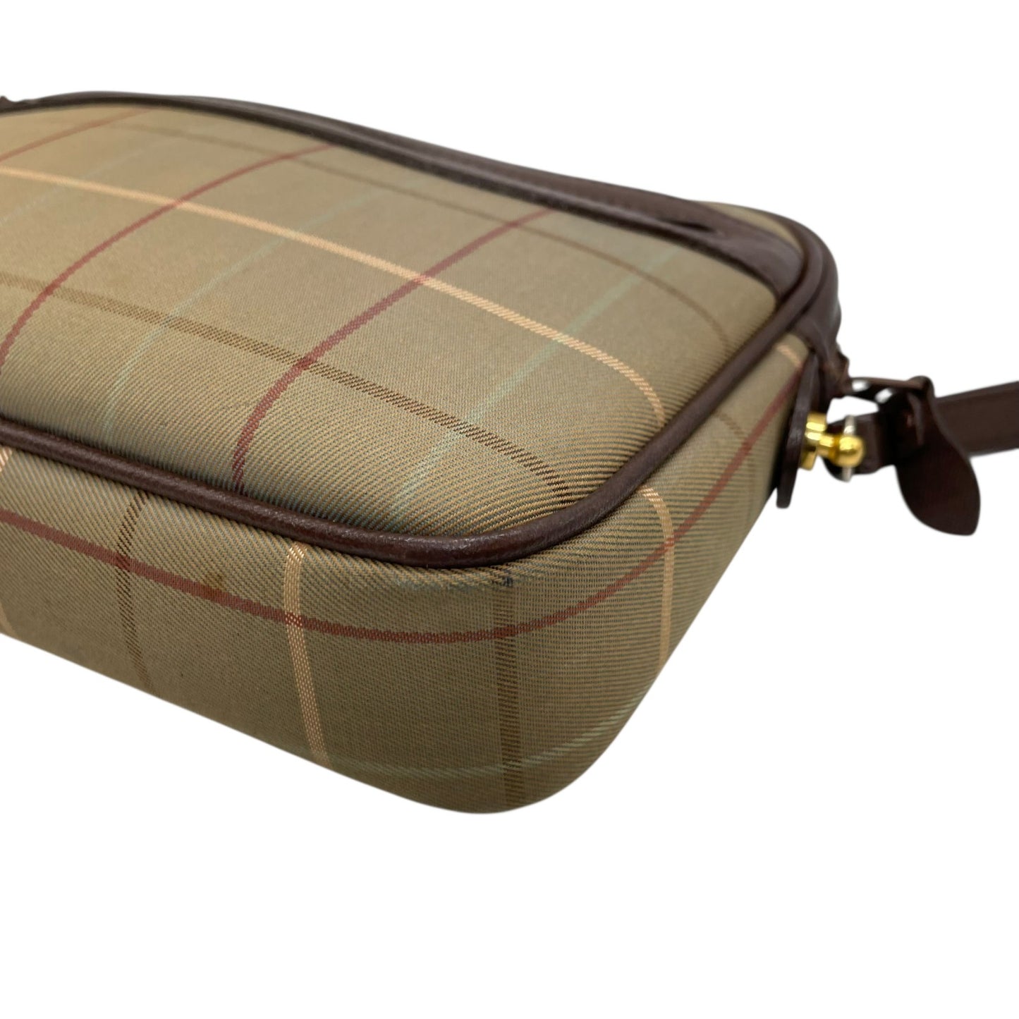 美品 Burberry バーバリー クラッチバッグ セカンドバッグ ポーチ カーキ ブラウン キャンバス レザー チェック ホースロゴ メンズ レディース ヴィンテージ S97