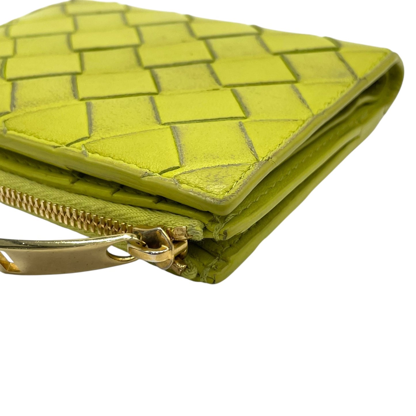 BOTTEGA VENETA ボッテガヴェネタ イントレチャート 二つ折り財布 コンパクトウォレット 緑 キウイグリーン レザー ゴールド金具 レディース M4