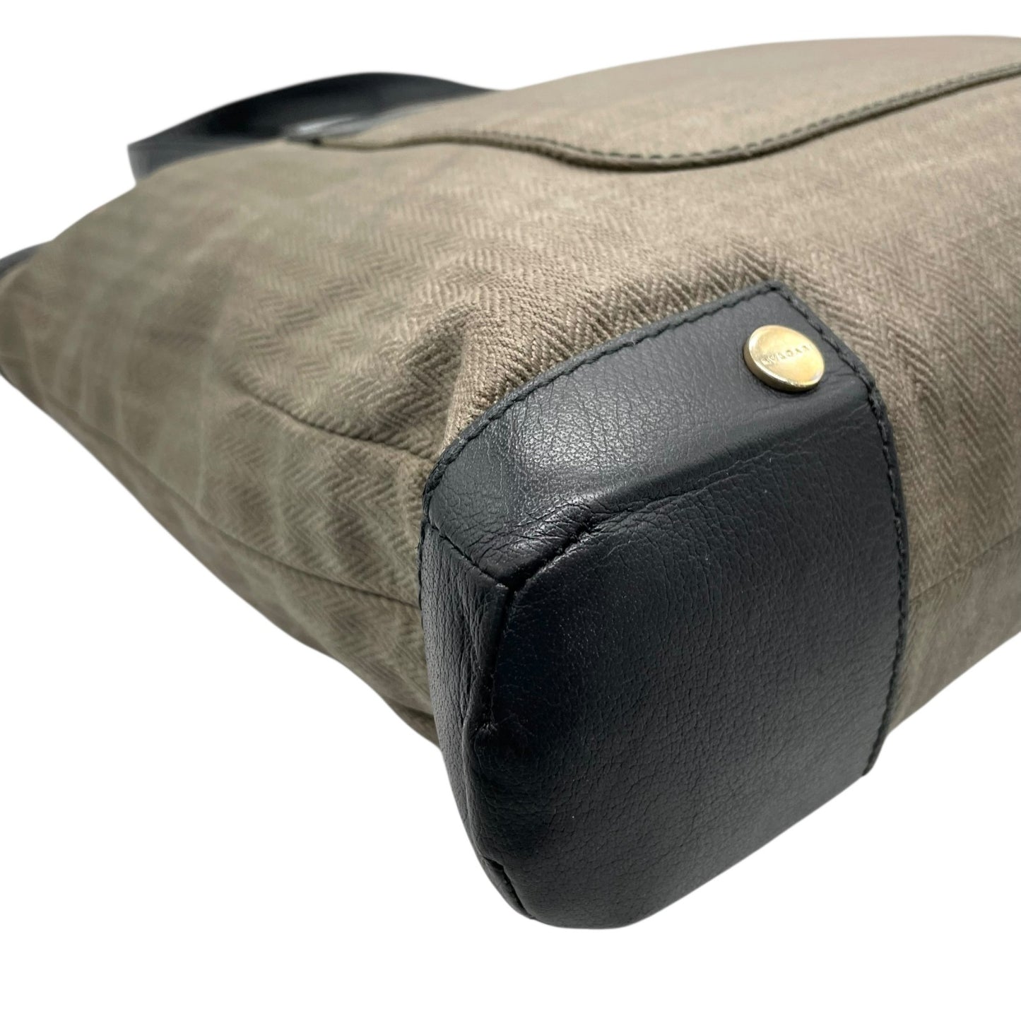 BVLGARI ブルガリ コレツィオーネ トートバッグ ワンショルダー ロゴ PVC レザー グレー 黒 ブラック ゴールド金具 肩掛け可 メンズ レディース U15