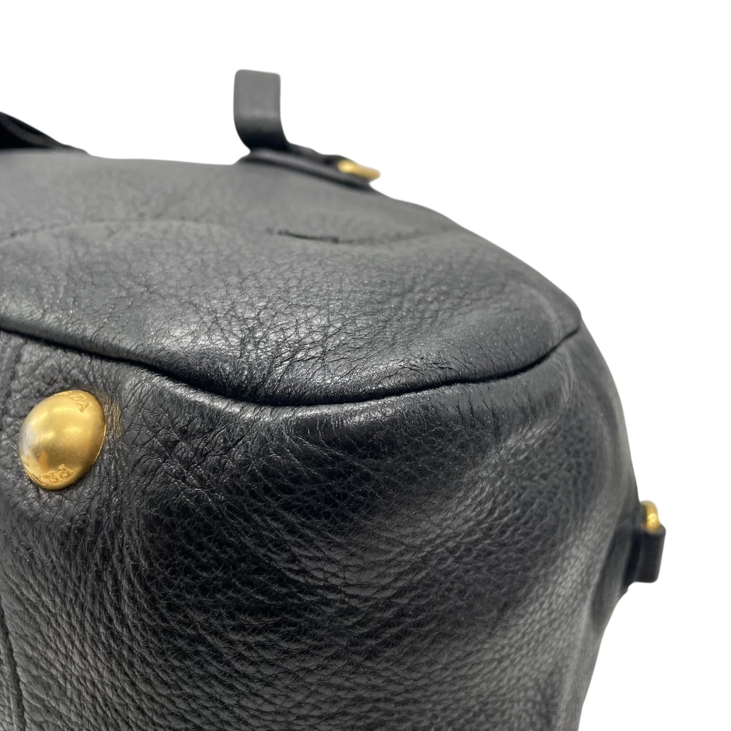 Authentic PRADA 2WAY Handbag Shoulder Black NERO Leather Gold Hardware Logo