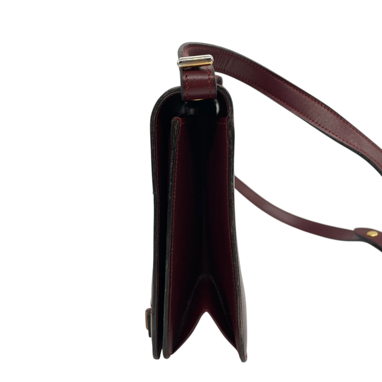 Authentic Christian Dior Shoulder Bag Red Bordeaux Leather Gold Hardware Logo Vintage