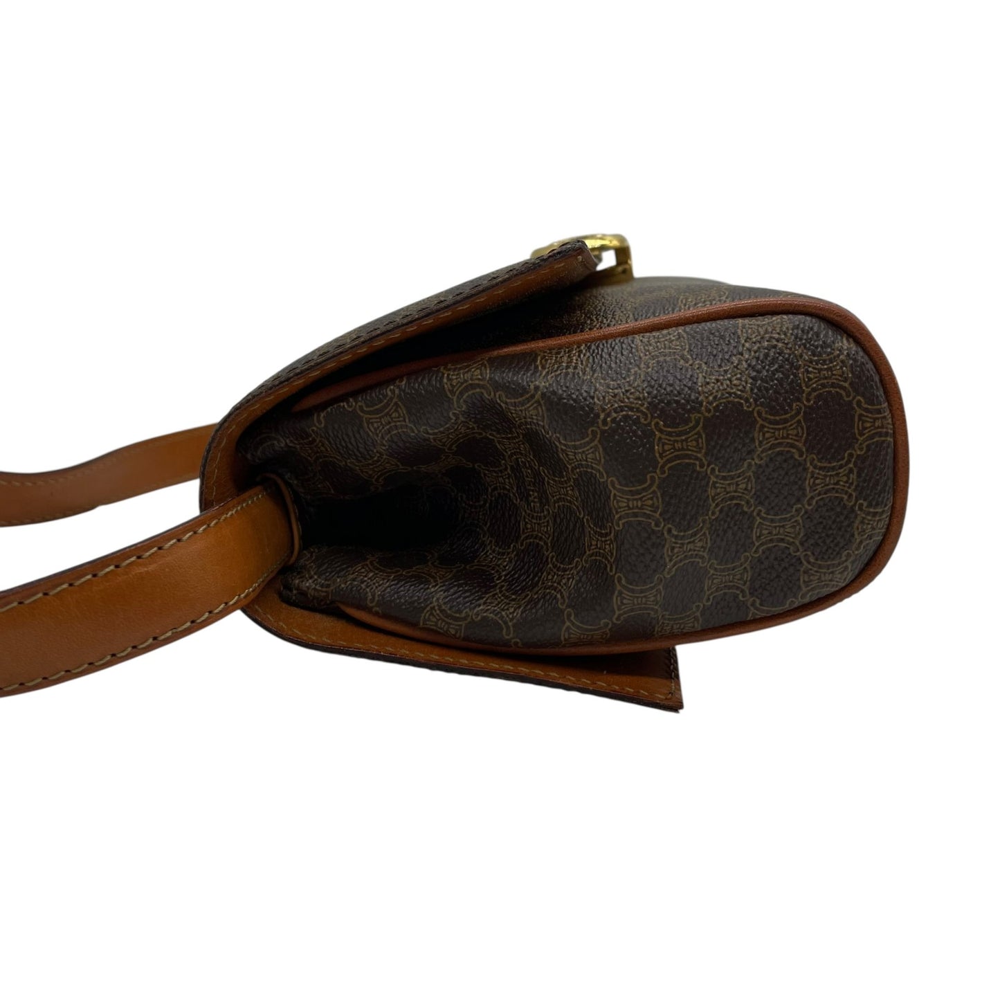 Authentic Old CELINE Macadam Shoulder Bag Brown PVC Leather Logo Vintage Crossbody