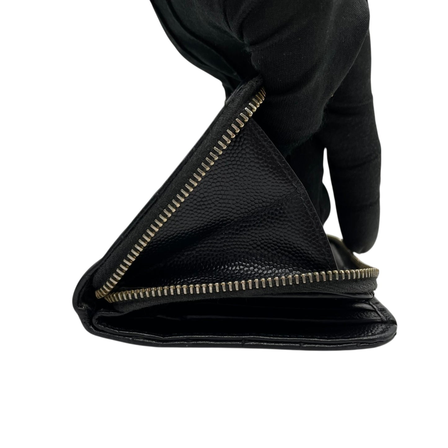 Authentic Saint Laurent Paris Compact Wallet Black YSL Large Logo Caviar Leather Gold Hardware Women