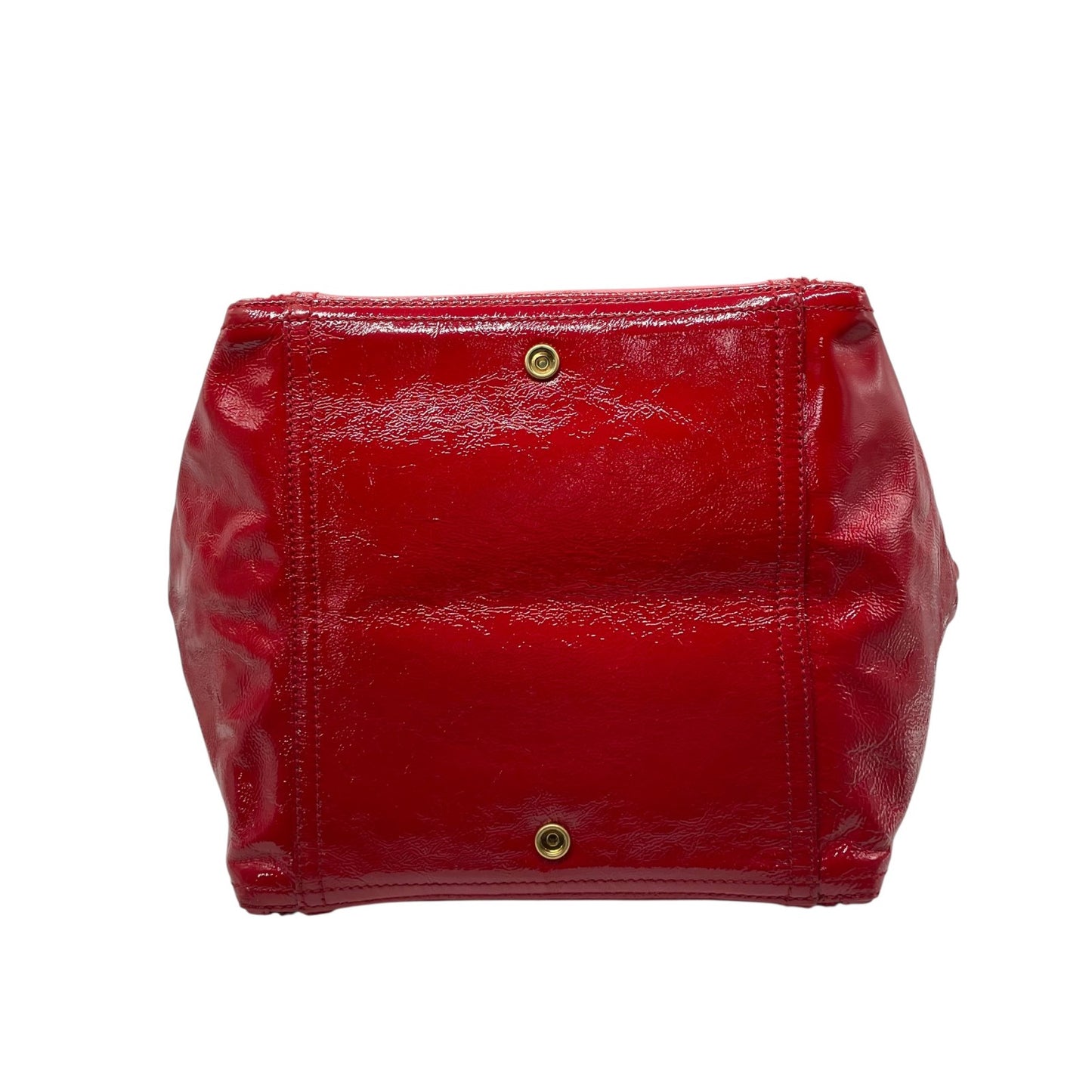 Authentic YVES SAINT LAURENT Downtown Patent Leather Red Enamel Vintage Tote Bag Large Capacity Women