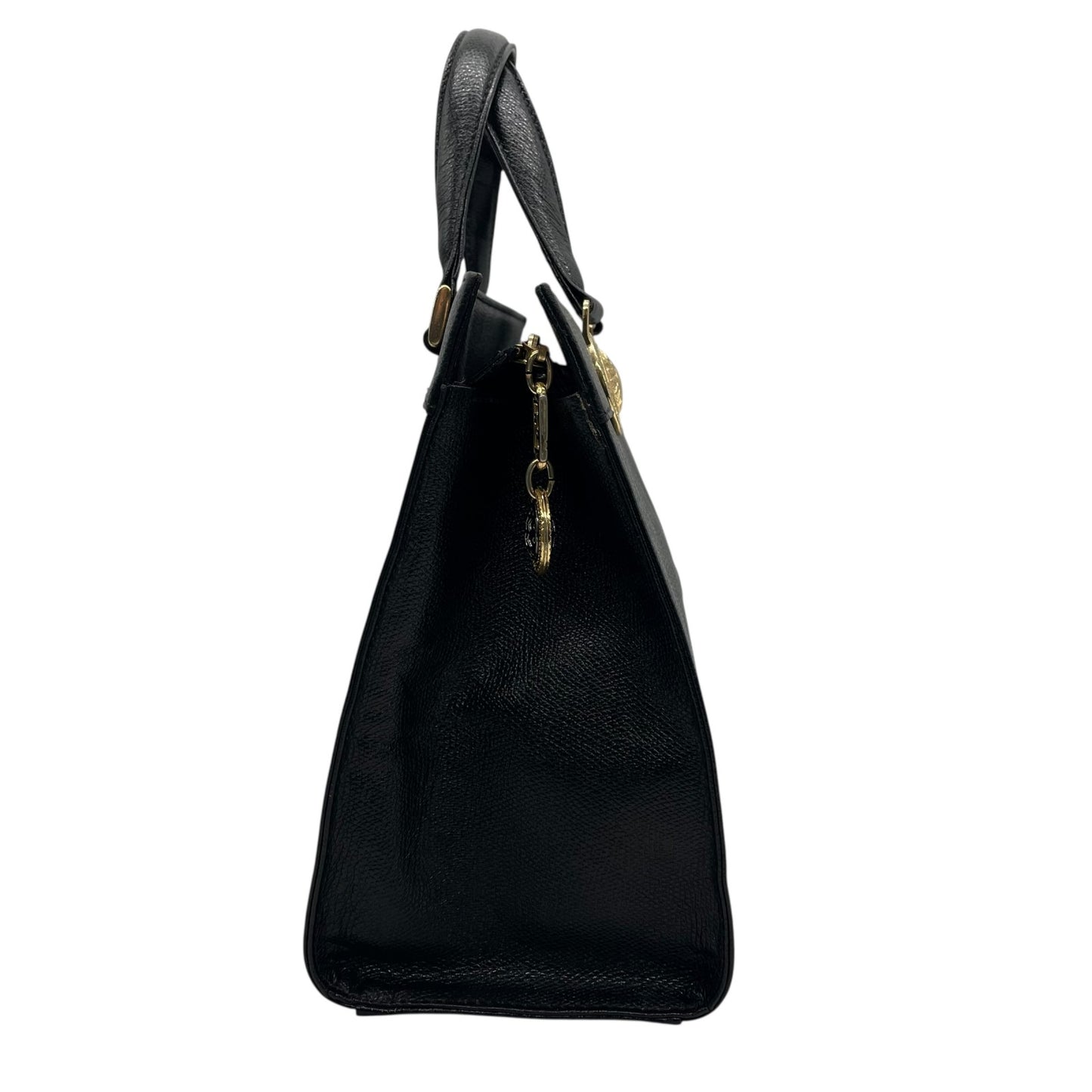 Authentic GIANNI VERSACE Black Sunburst Embossed Leather Handbag Gold Hardware Vintage Archive Women