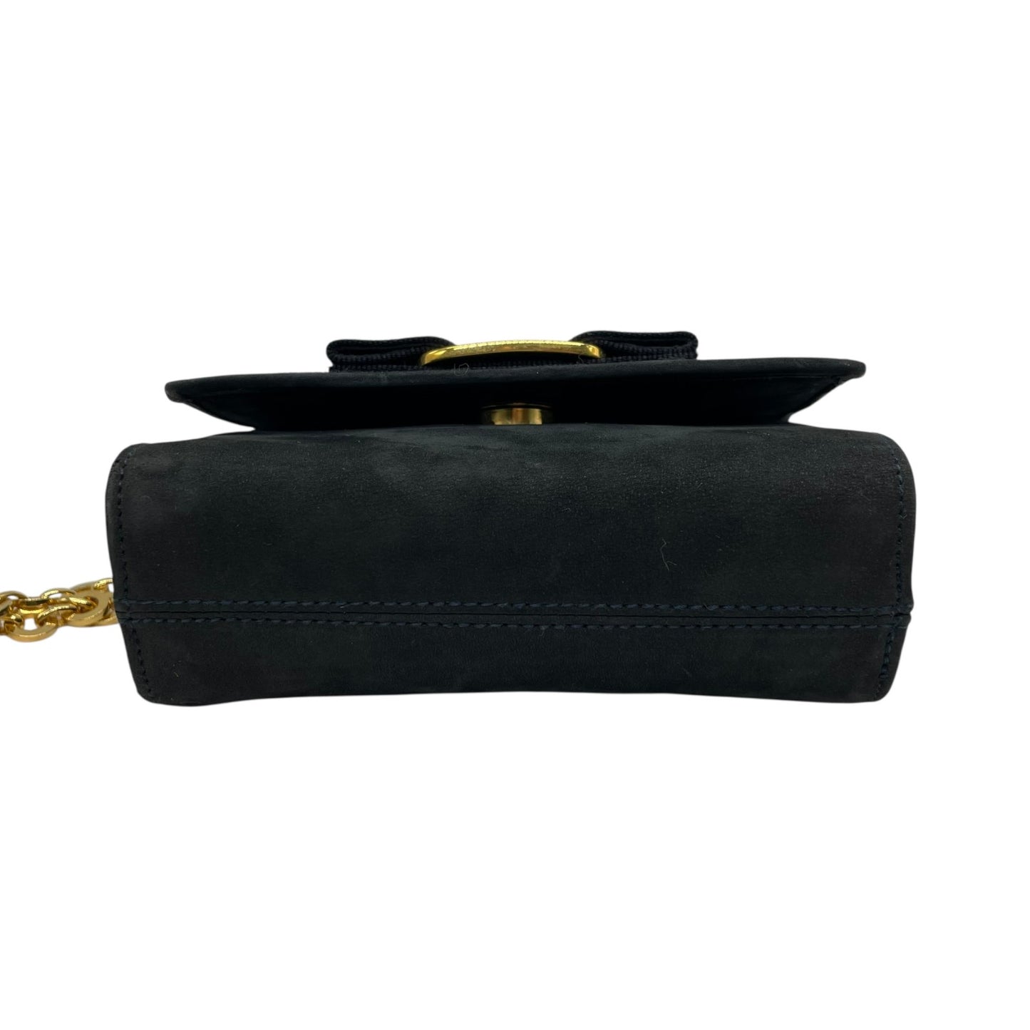 Salvatore Ferragamo フェラガモ ヴァラリボン チェーンショルダー ショルダーバッグ ミニバッグ ネイビー スエード ゴールド金具 レディース K10