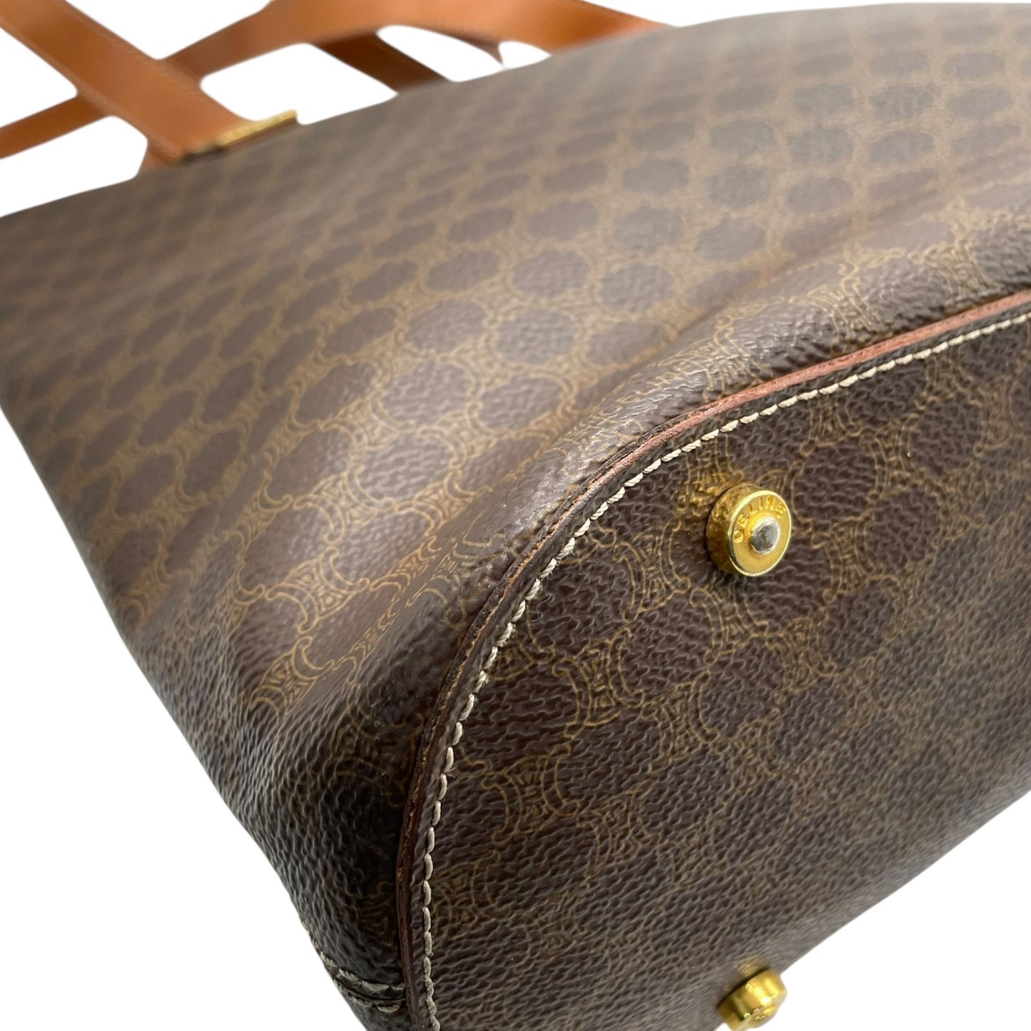 CELINE セリーヌ マカダム トートバッグ 茶 ブラウン PVC レザー ゴールド金具 ワンショルダー 肩掛け可 A4収納 レディース ヴィンテージ D1