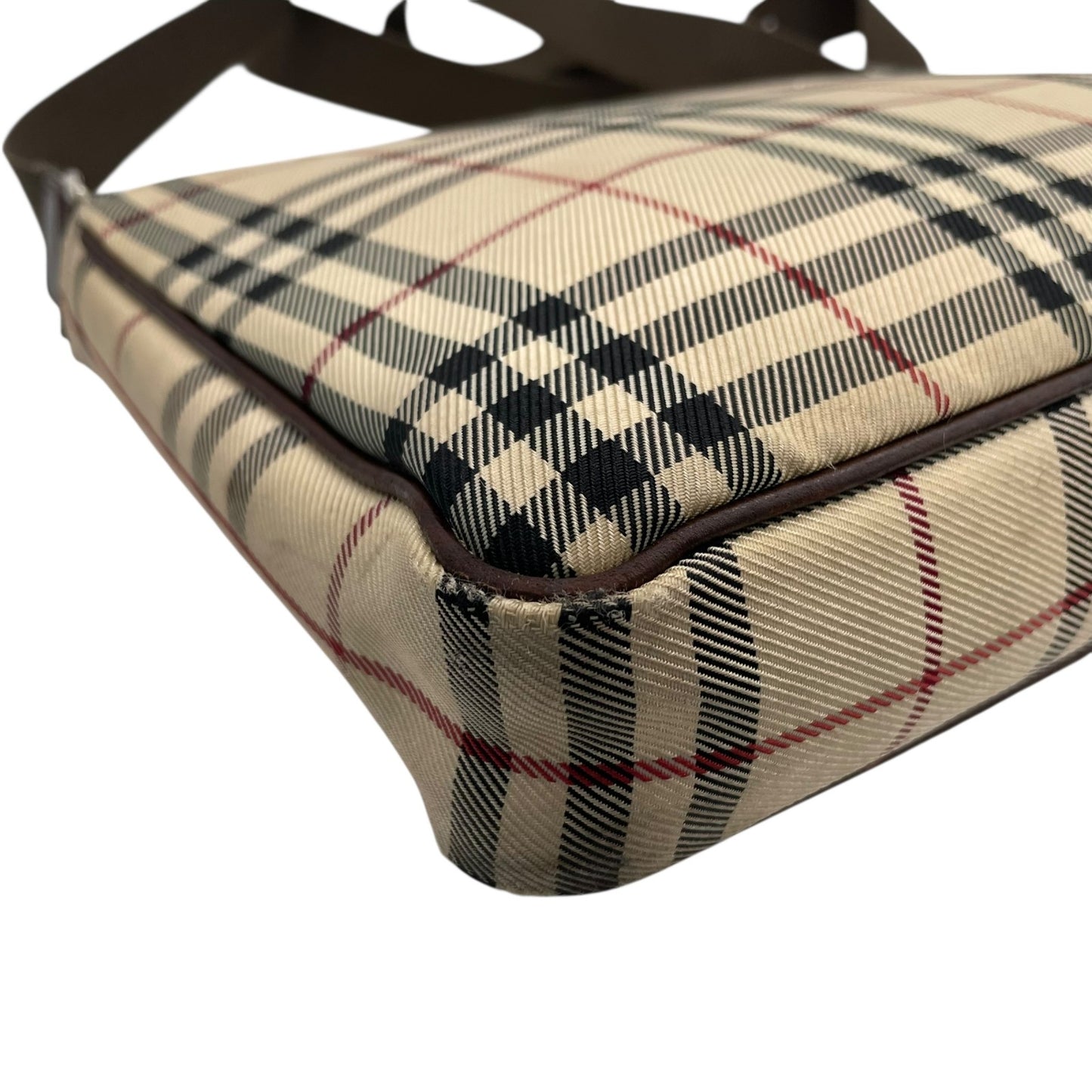 BURBERRY バーバリー ノバチェック ショルダーバッグ キャンバス レザー ベージュ 茶 ブラウン シルバー金具 ロゴプレート チェック柄 斜め掛け 肩掛け レディース C6