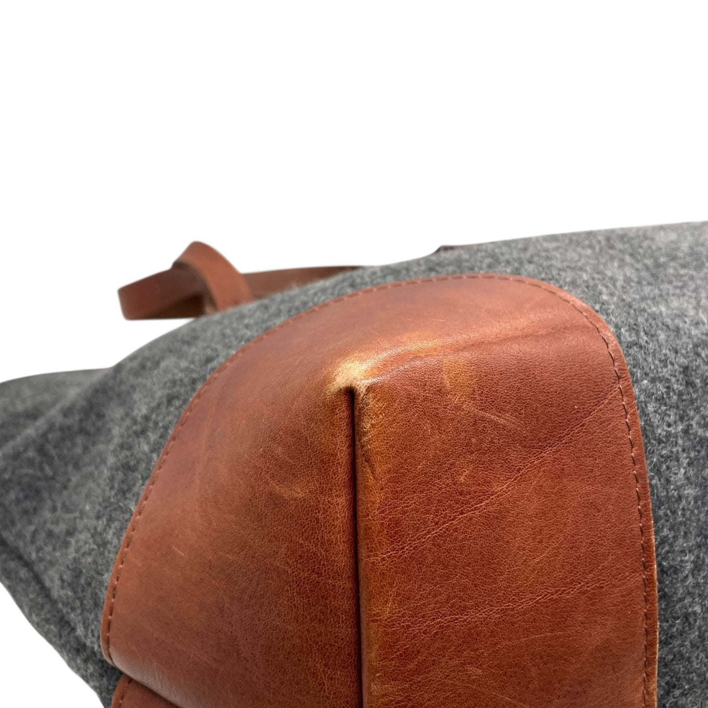 COMME des GARCONS HOMME コムデギャルソンオム トートバッグ グレー ブラウン ウール レザー シルバー金具 手提げ 肩掛け可 レディース U14