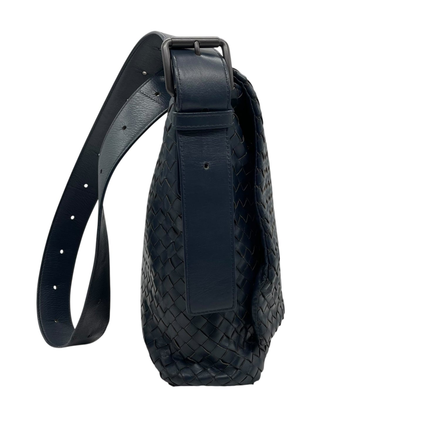 Authentic BOTTEGA VENETA Intrecciato Leather Shoulder Messenger Bag Navy Unisex
