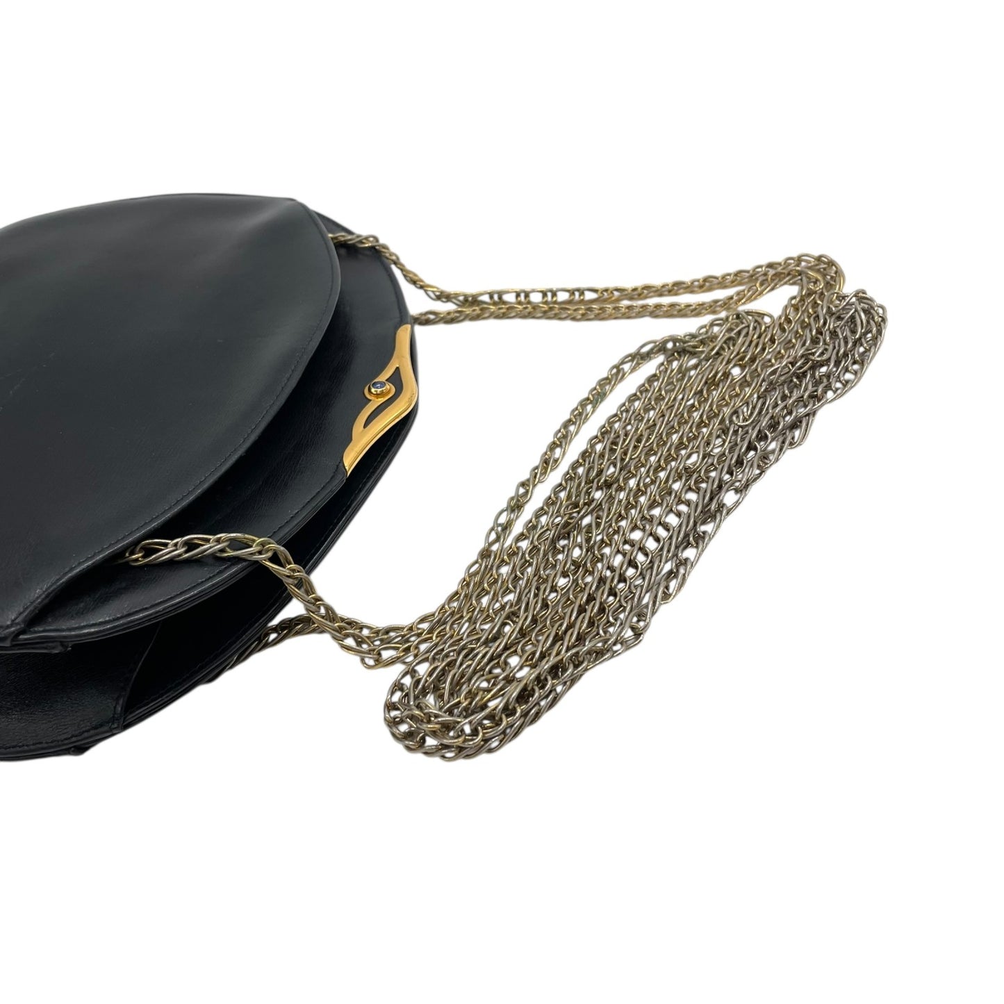 希少 ヴィンテージ Cartier カルティエ サファイアライン チェーンショルダーバッグ 黒 ブラック レザー ゴールドチェーン クロスボディ ダブルチェーン 完売 人気 K10