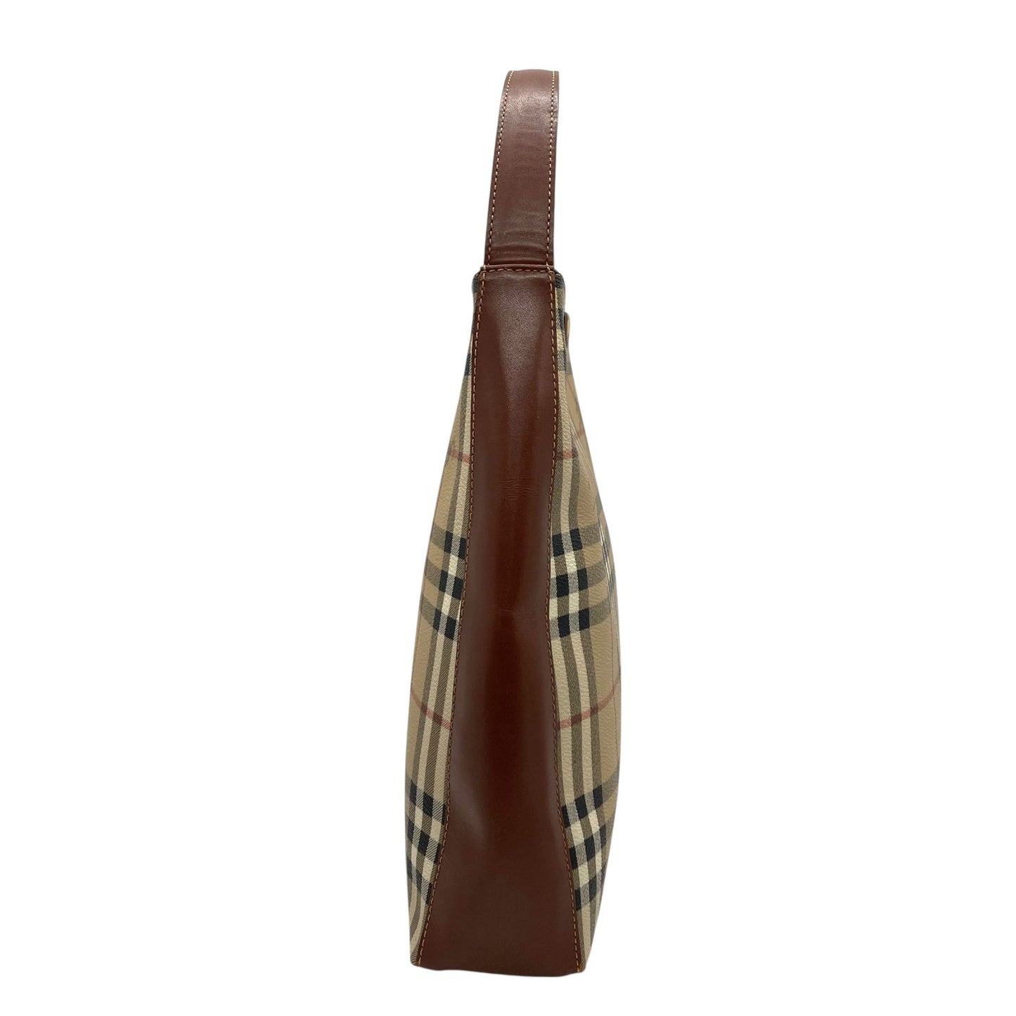 美品 BURBERRY バーバリー ノバチェック シャドーホース ワンショルダーバッグ ショルダーバッグ PVC×レザー ブラウン ヴィンテージ ゴールド金具 肩掛け C7