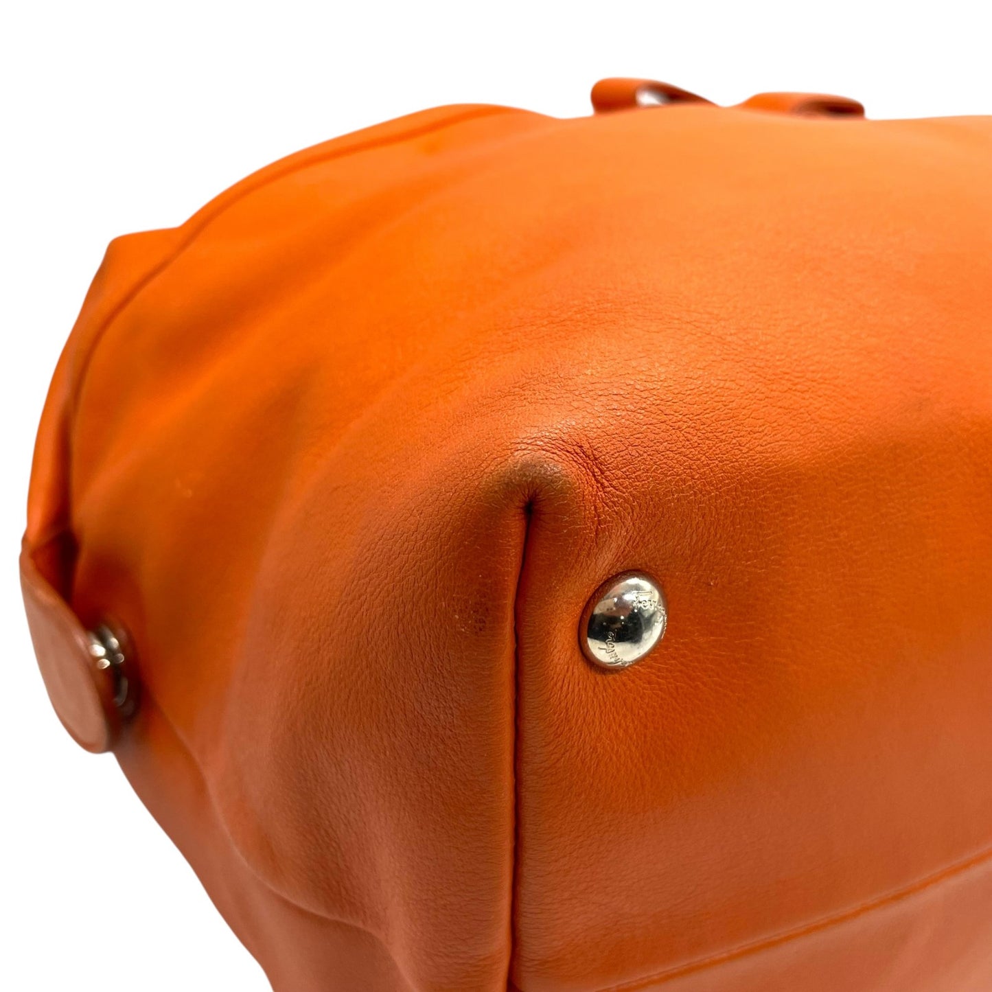 美品 Salvatore Ferragamo フェラガモ ヴァラリボン ハンドバッグ オレンジ レザー シルバー金具 レディース ヴィンテージ A