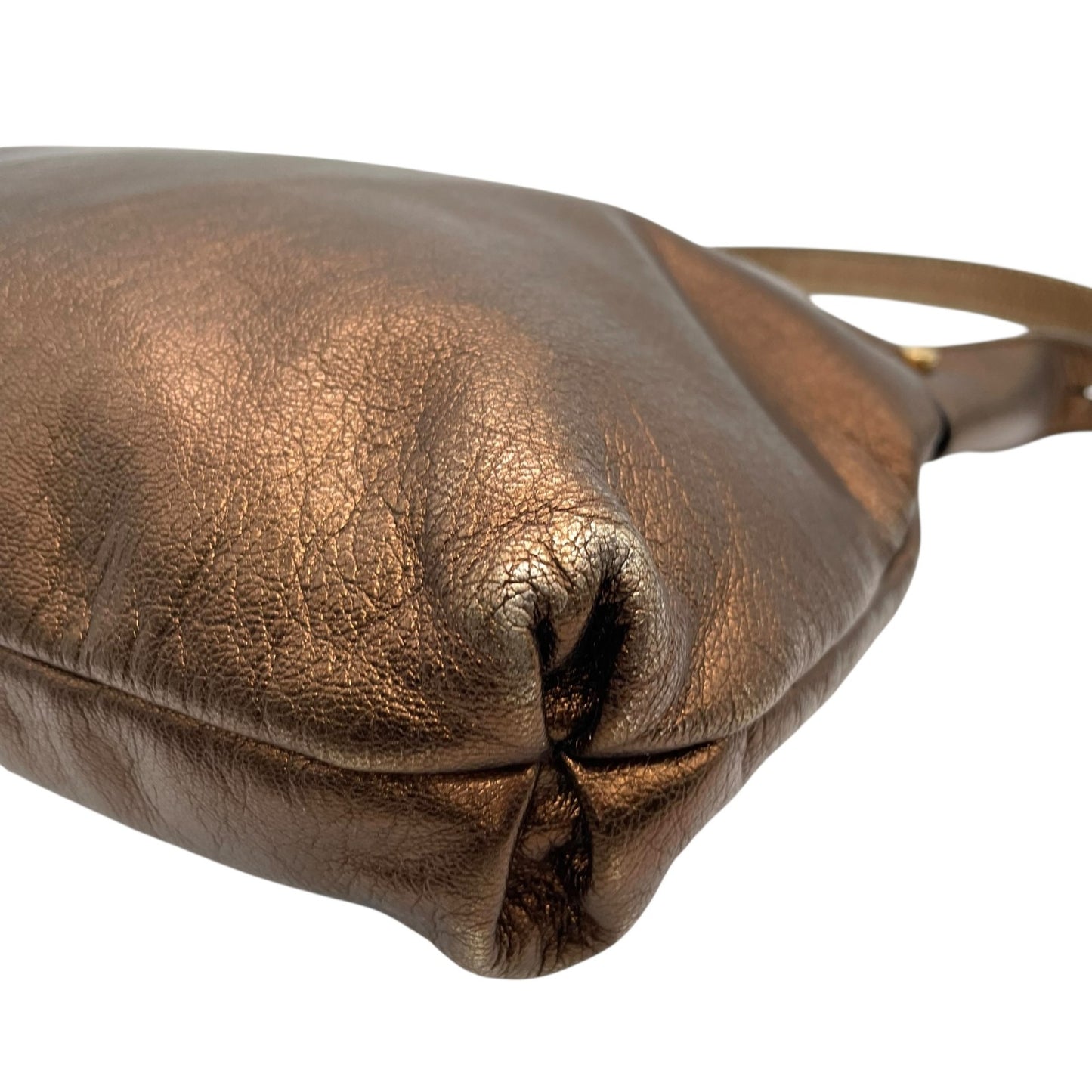 美品 Salvatore Ferragamo フェラガモ ガンチーニ ハンドバッグ ショルダーバッグ ワンショルダー 茶 ブラウン ブロンズ メタリック レザー ゴールド金具 肩掛け レディース K6