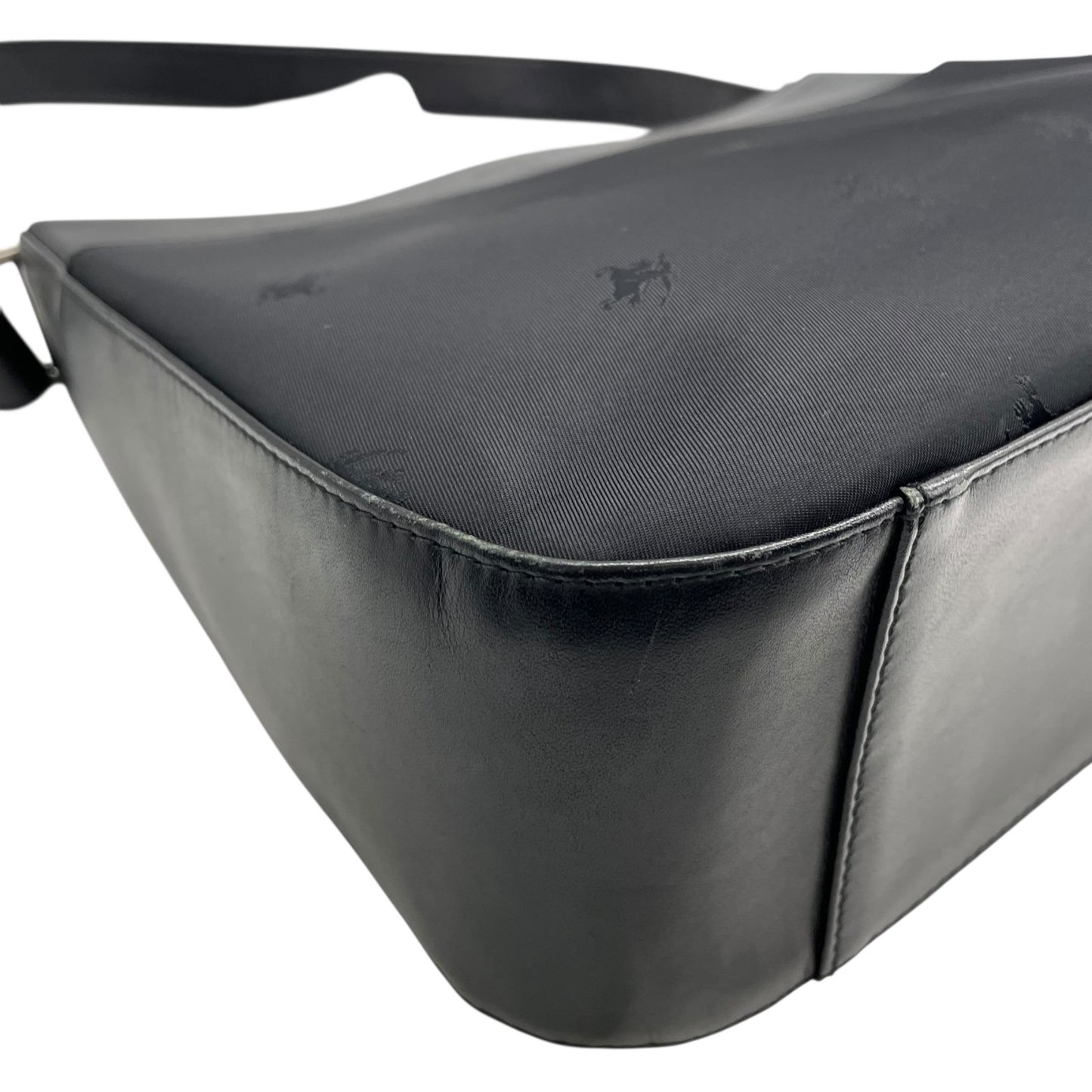 美品 BURBERRY バーバリー ショルダーバッグ ワンショルダー ハンドバッグ 黒 ブラック ナイロン レザー シルバー金具 シャドーホース エクエストリアン・ナイト 肩掛け レディース D4