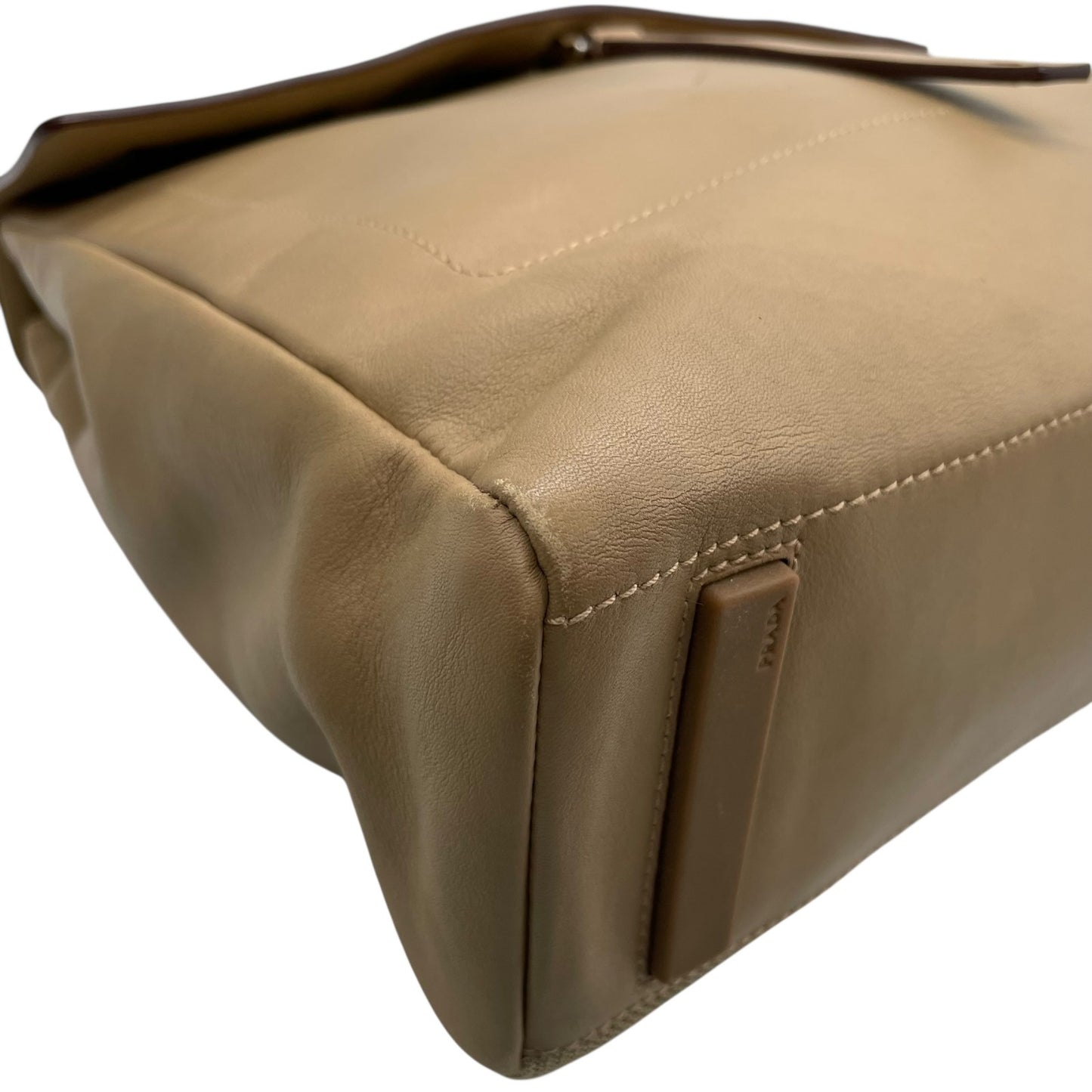 美品 PRADA プラダ ハンドバッグ ポーチ付き B10397 ベージュ レザー シルバー金具 ロゴ型押し 手提げ レディース ギャランティカード付き B4 00s archive