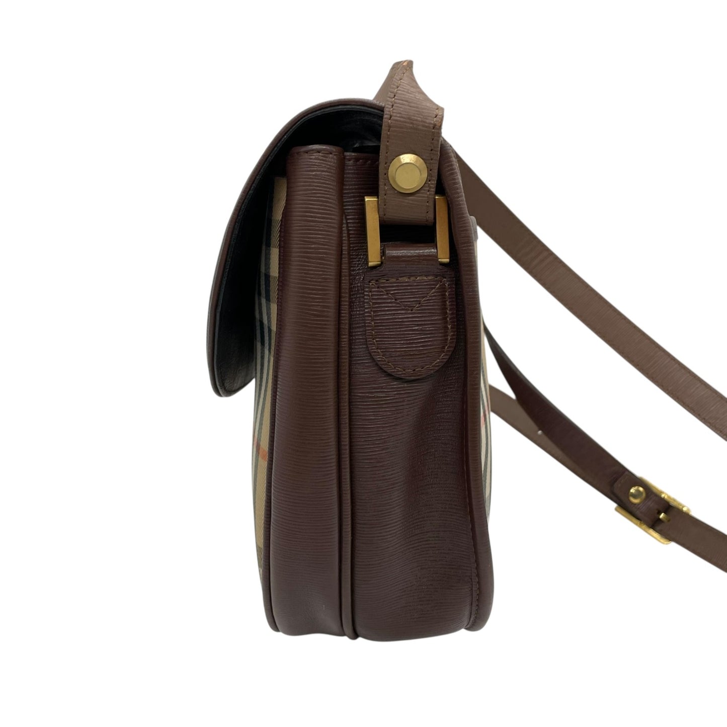 BURBERRY バーバリー ショルダーバッグ ノバチェック シャドーホース ホースロゴ 茶 ブラウン ベージュ キャンバス レザー ゴールド金具 ポシェット 斜め掛け可 ヴィンテージ レディース K13