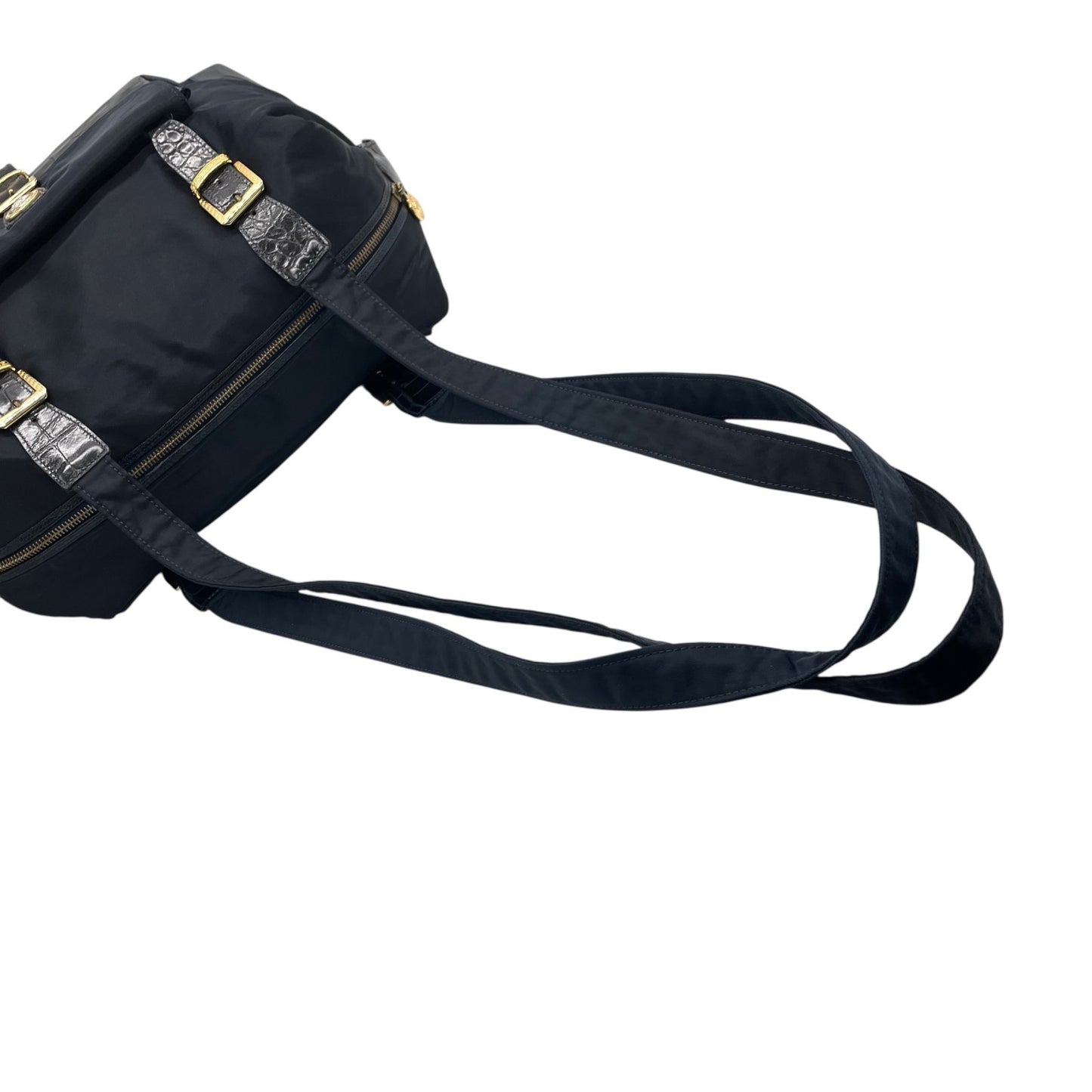 美品 GIANNNI VERSACE ジャンニヴェルサーチェ ショルダーバッグ ボストンバッグ メデューサ ブラック 黒 ナイロン×エンボスレザー ゴールド金具 ユニセックス A4