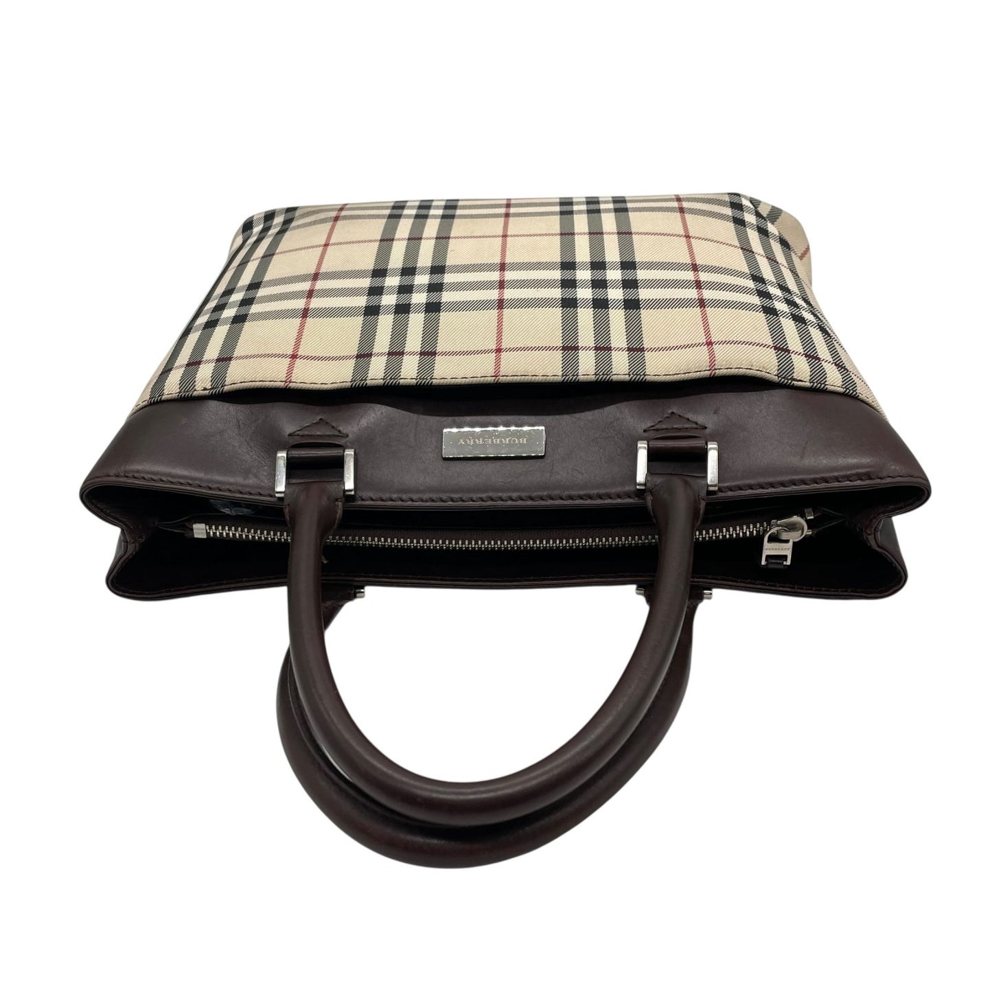 Burberry バーバリー トートバッグ ハンドバッグ ノバチェック キャンバス×レザー メタルロゴプレート ベージュ×ブラウン ユニセックス K8