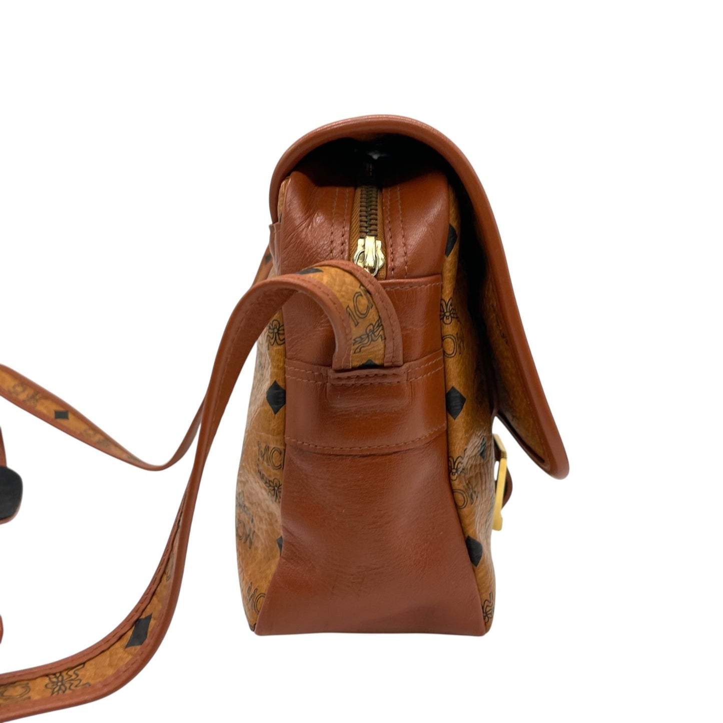MCM エムシーエム ショルダーバッグ メッセンジャーバッグ ヴィセトス PVC レザー ブラウン 茶色 ゴールド金具 総柄 クロスボディ 斜め掛け ユニセックス K8