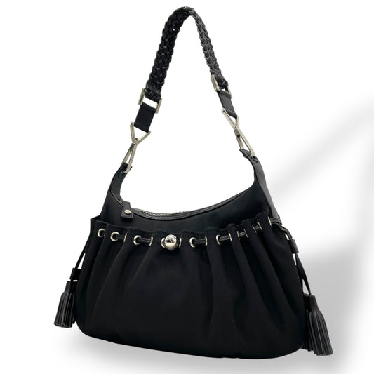 美品 ジバンシー ジバンシィ GIVENCHY ブラック 黒 ワンショルダー ショルダーバッグ ナイロン×レザー タッセル付き シルバー金具 高級 ハンドバッグ レディース K11