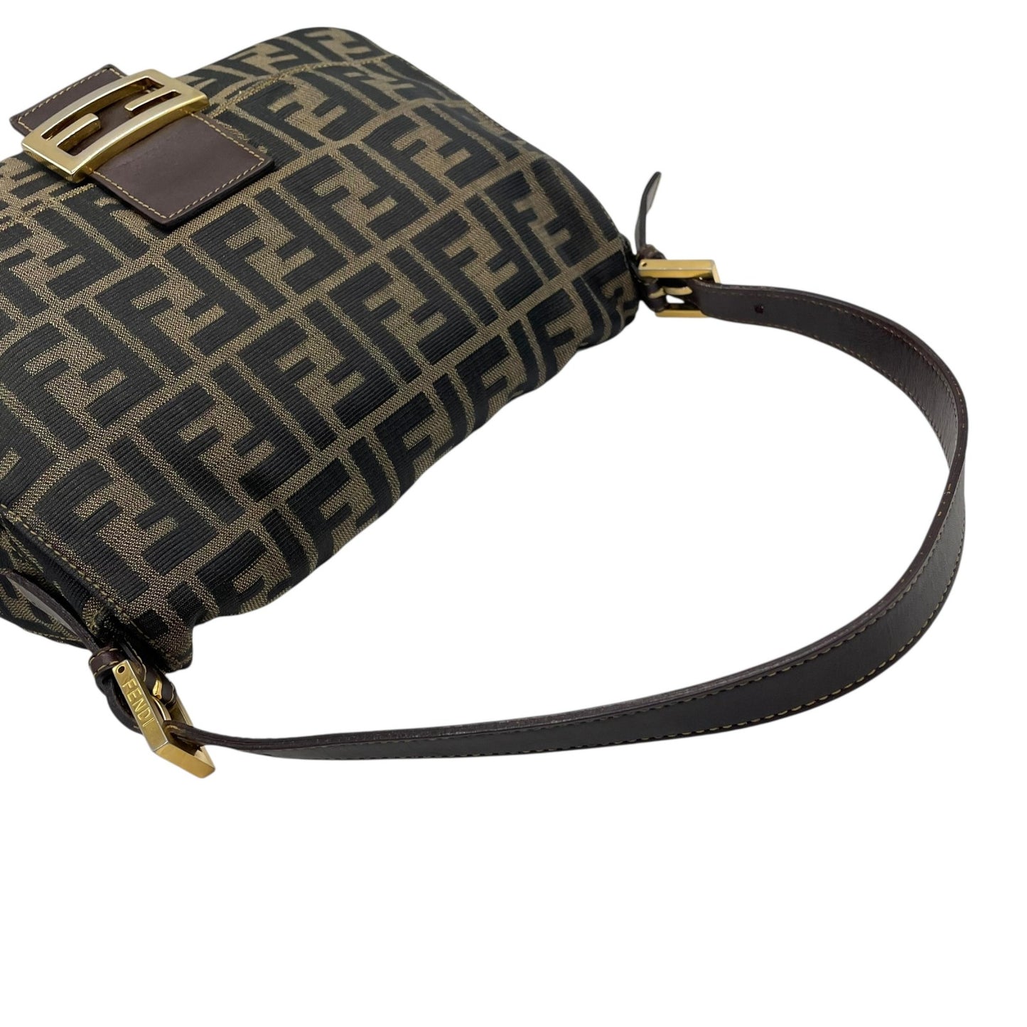 美品 フェンディ FENDI マンマバケット ショルダーバッグ ズッカ柄 ブラウン 茶色 キャンバス×レザー FFロゴ金具 金金具 ビンテージ レディース C7