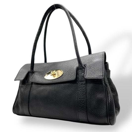 未使用級 美品 MULBERRY マルベリー ベイズウォーター ハンドバッグ トートバッグ 黒 ブラック レザー シボ革 ゴールド金具 肩掛け可 ターンロック レディース E