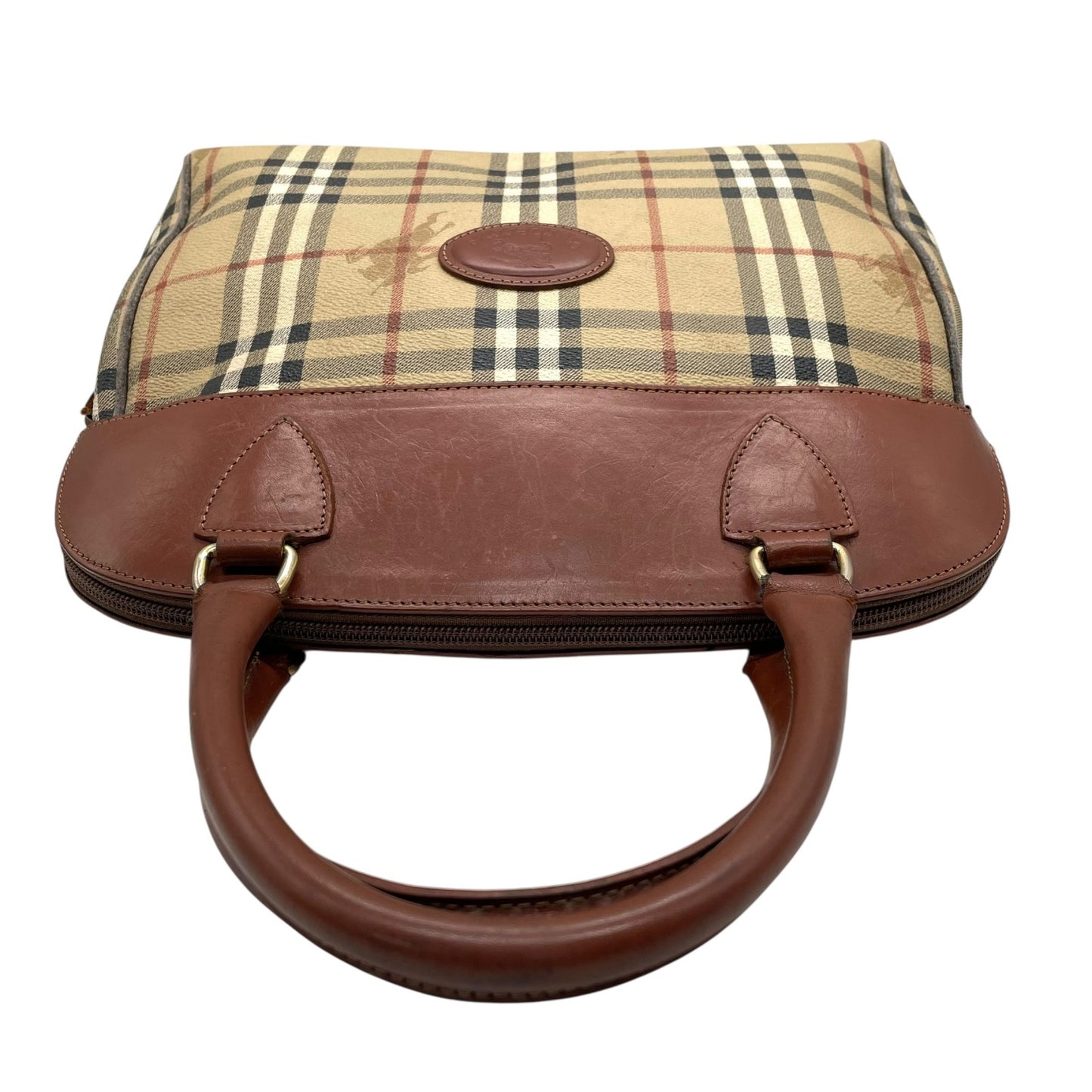 BURBERRY バーバリー ノバチェック シャドーホース ハンドバッグ 茶 ブラウン ベージュ PVC レザー ゴールド金具 手提げ ヴィンテージ レディース A1