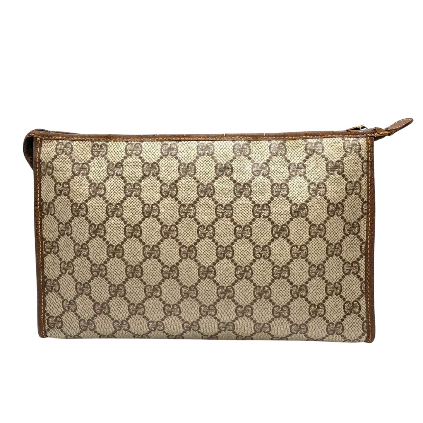 GUCCI グッチ GGスプリーム クラッチバッグ セカンドバッグ 茶 ブラウン グレー PVC レザー ゴールド金具 オールドグッチ ヴィンテージ メンズ レディース C4