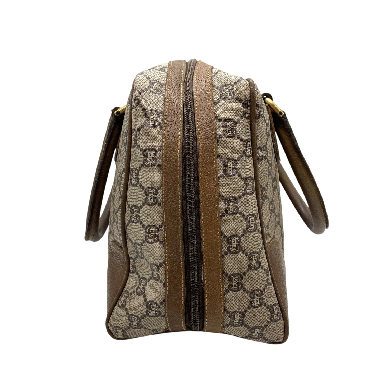 GUCCI グッチ GGプラス グッチプラス ハンドバッグ グレー ベージュ PVC レザー ゴールド金具 オールドグッチ ヴィンテージ レディース A