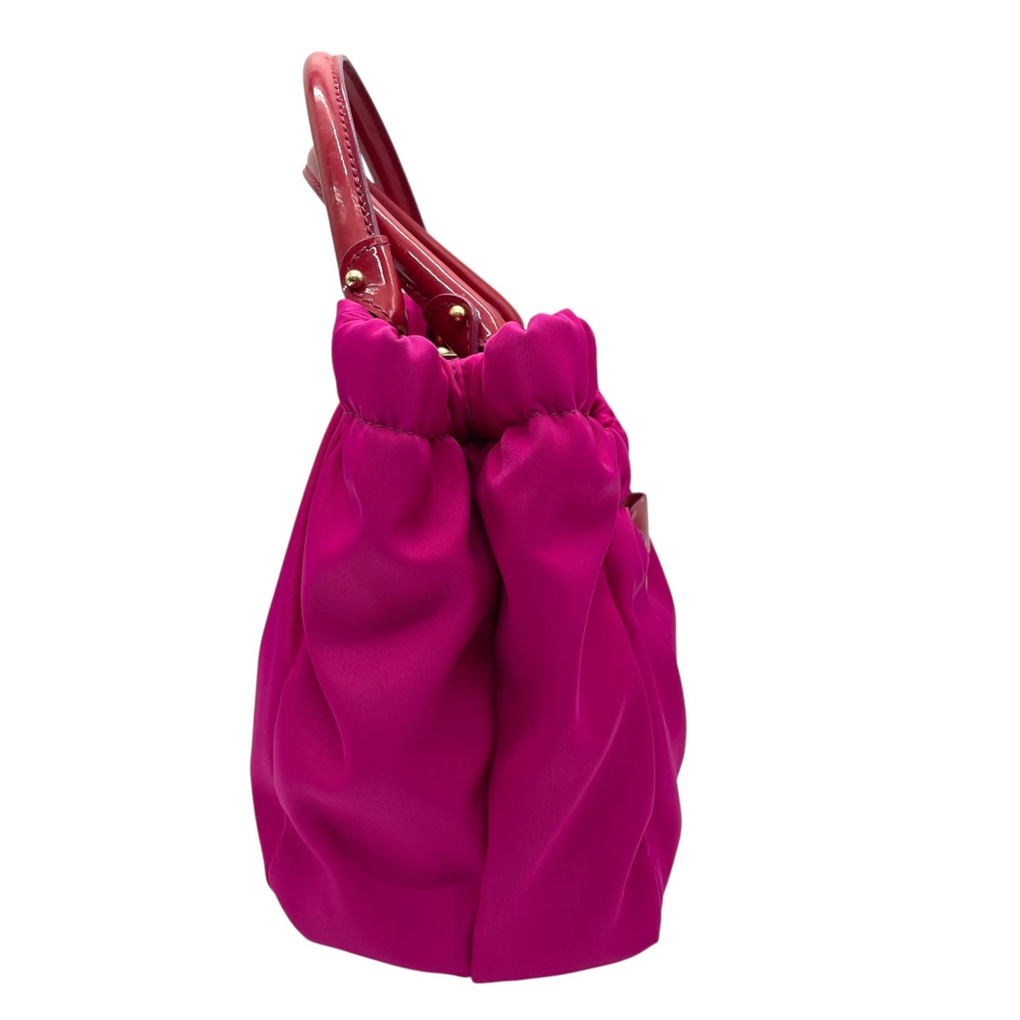 極美品 希少 Salvatore Ferragamo フェラガモ ヴァラリボン 2WAY ショルダー ピンク レッド ナイロン パテント ハンドバッグ クロスボディ ゴールド金具 レディース K1