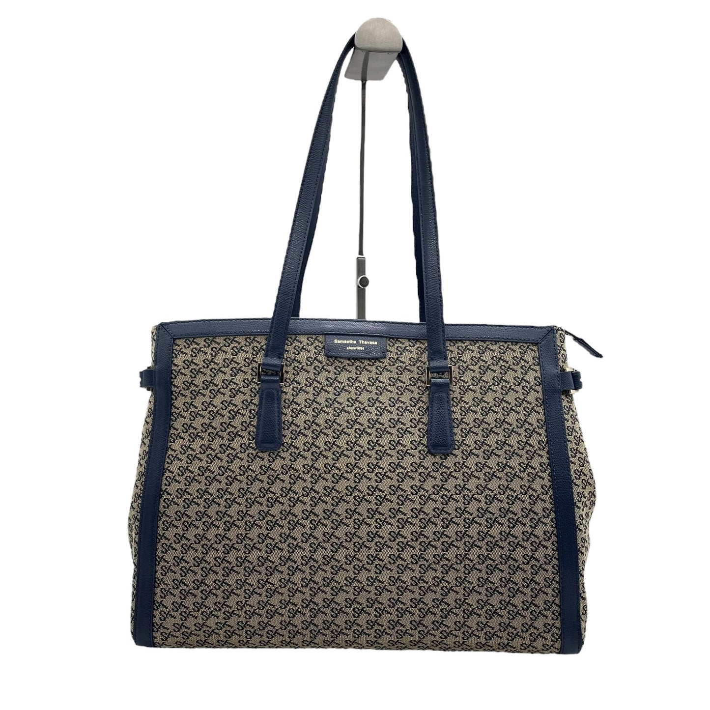 サマンサタバサ Samantha Thavasa トートバッグ ロゴジャガード 紺 ネイビー 肩掛け A4収納可 上品 T2