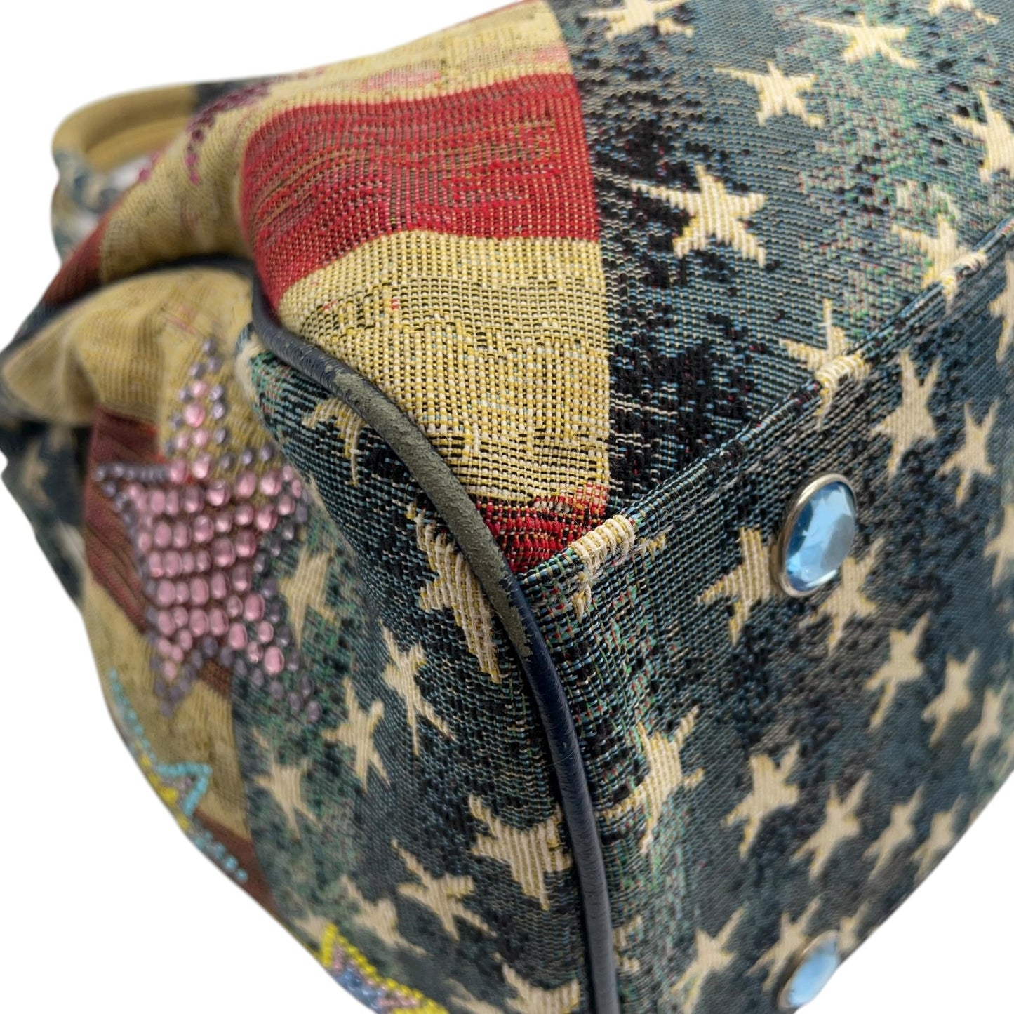 シンクビー Think Bee! ハンドバッグ トートバッグ アメリカ国旗 星柄 ラインストーン スパンコール マルチカラー デニム S90