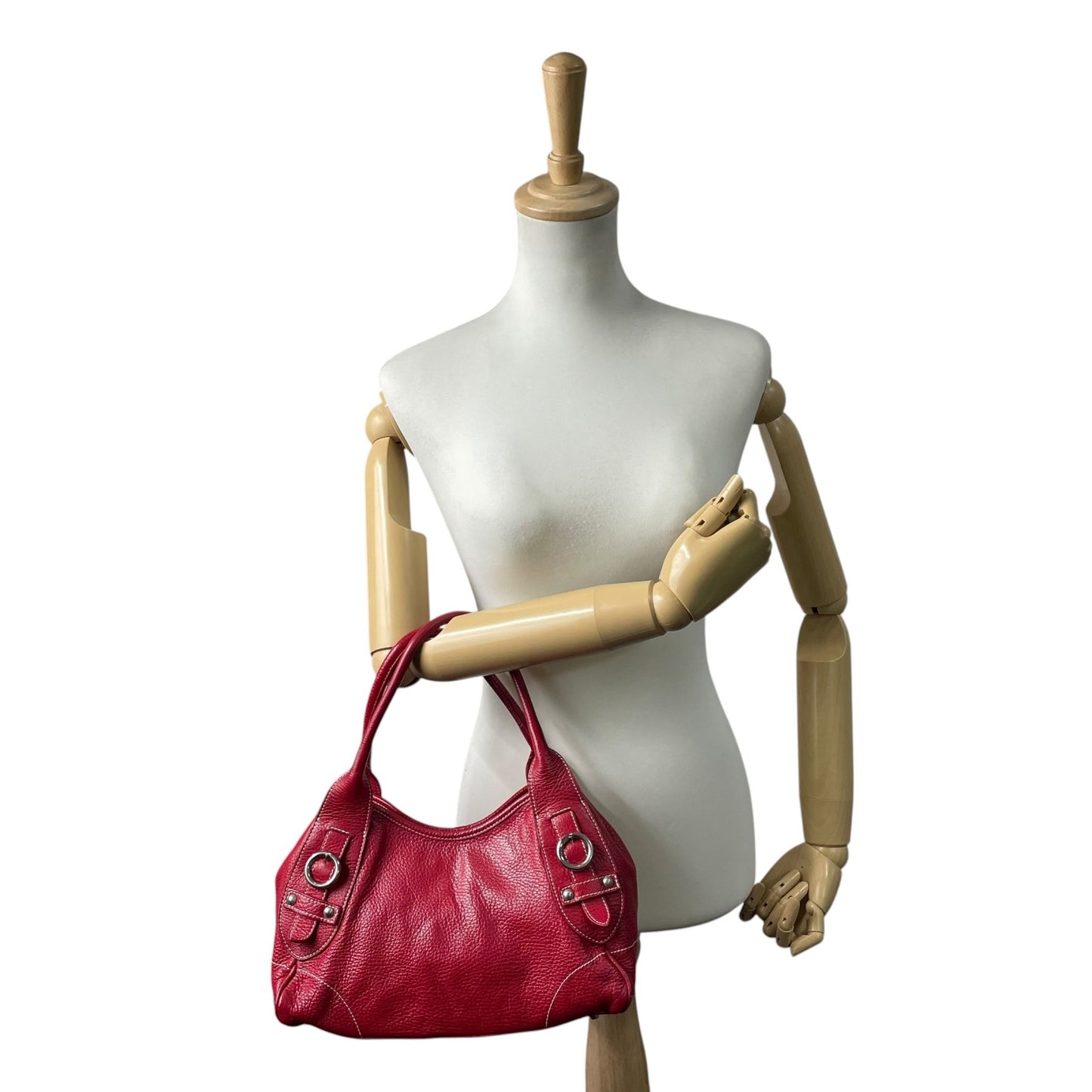 フルラ FURLA レザー ハンドバッグ トートバッグ ショルダー付き 赤 レッド シルバー金具 S93