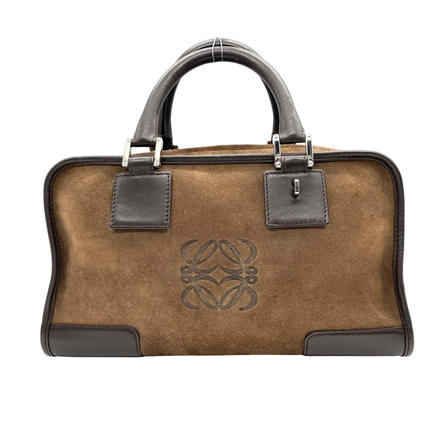 美品 ロエベ LOEWE アマソナ28 スエード×レザー ハンドバッグ 茶色 ブラウン アナグラム ロゴ ヴィンテージ B