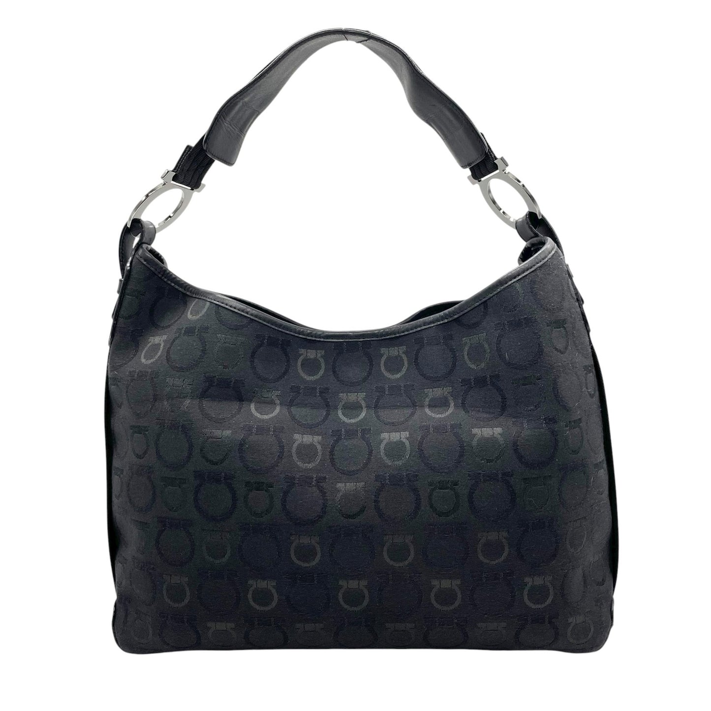 サルヴァトーレ フェラガモ Salvatore Ferragamo ガンチーニ ショルダーバッグ トートバッグ キャンバス 黒 ブラック シルバー金具 ロゴ ワンショルダー C3